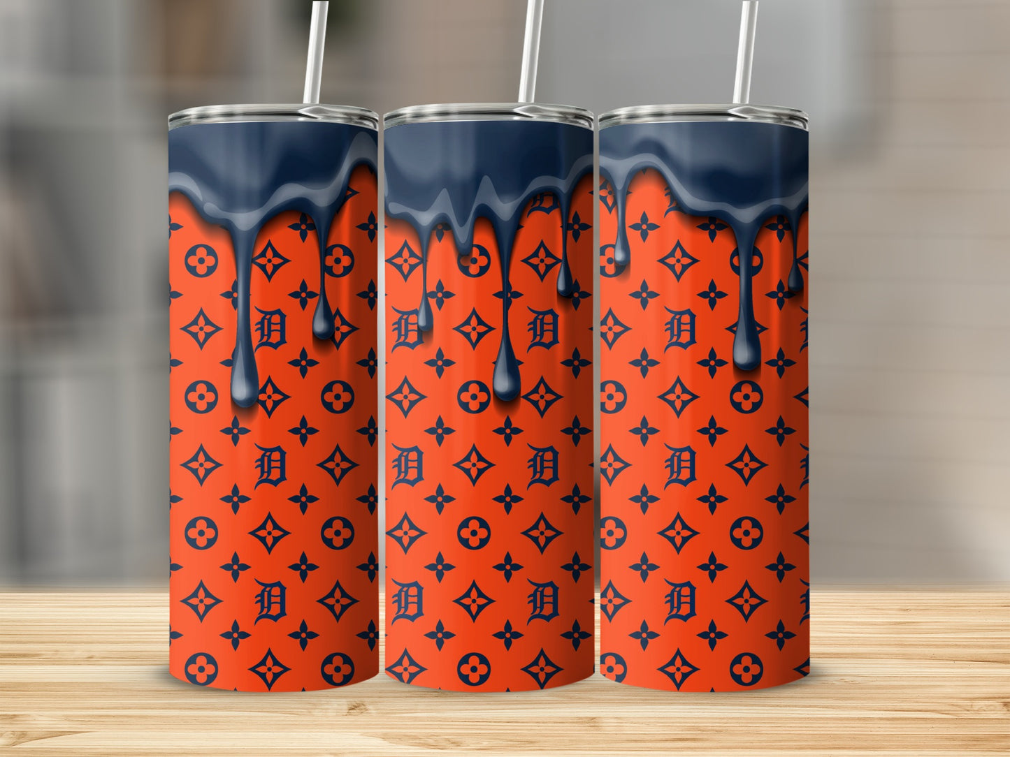 Blue Drip with Orange Pattern Background Detroit Style Tumblers