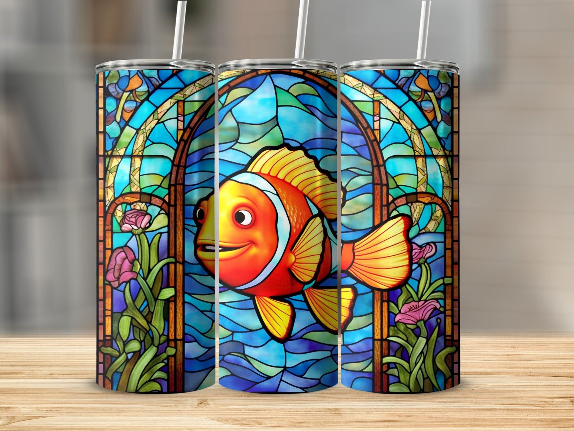 Colorful Stained Glass Fish Design Tumbler Cup Product