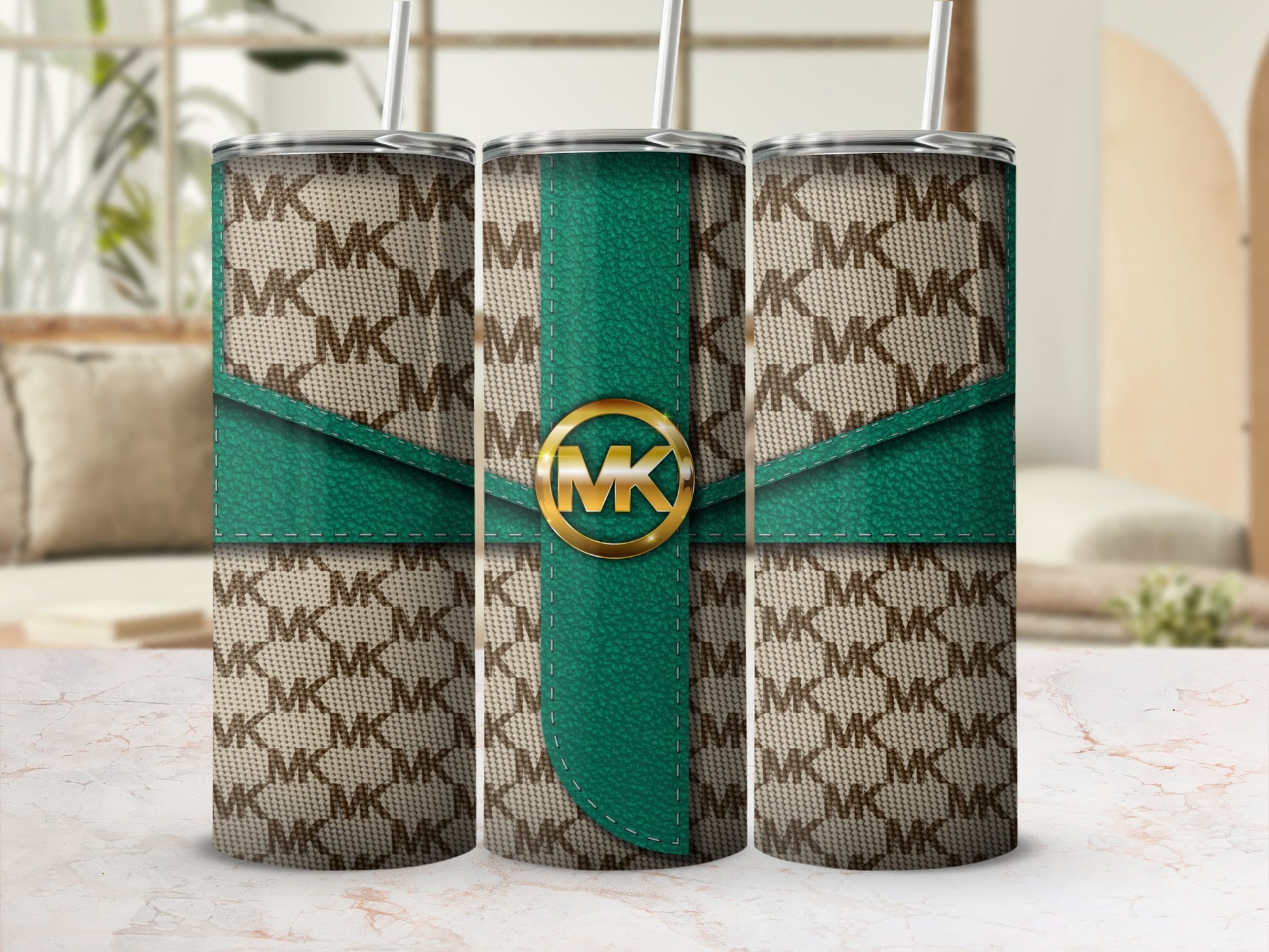 Stylish MK Pattern with Green Accent Tumbler
