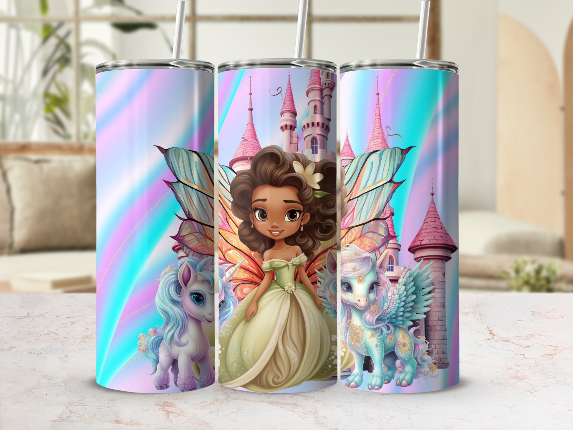 Fairy Princess Castle Fantasy Unicorn Tumbler Design