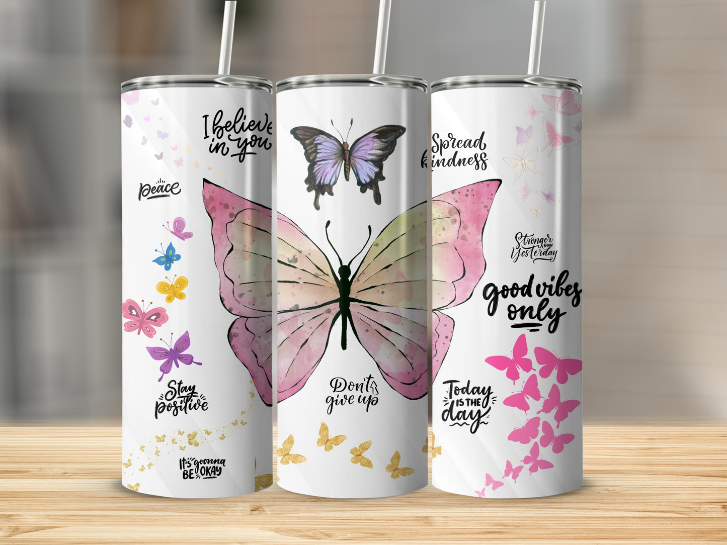 Inspirational Butterfly Design Tumbler for Positive Vibes
