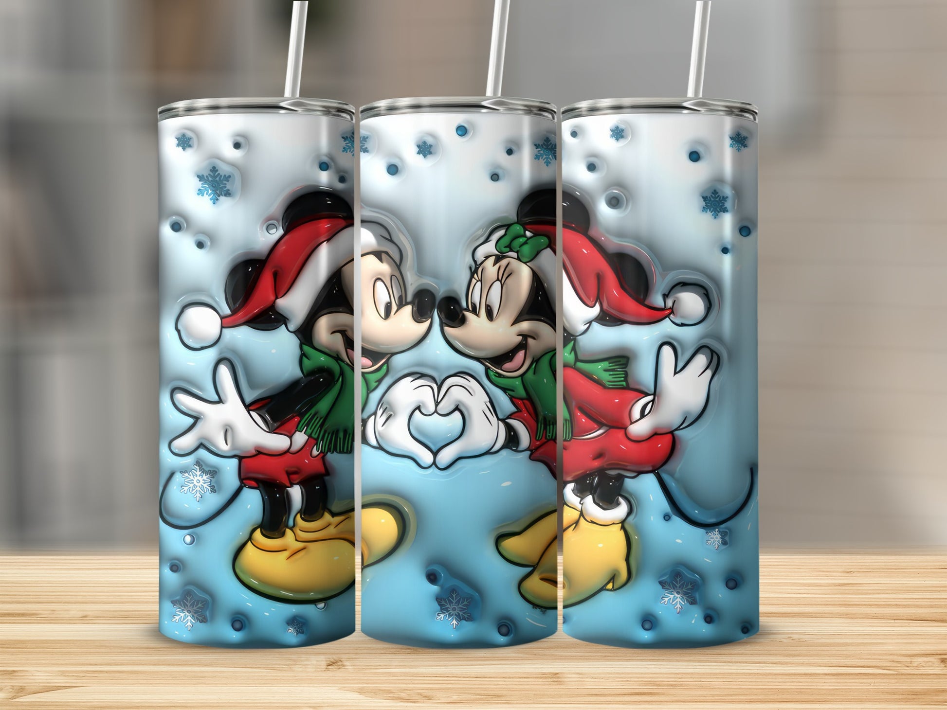 Cute Christmas Mickey and Minnie Mouse Tumbler Cup