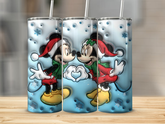 Cute Christmas Mickey and Minnie Mouse Tumbler Cup