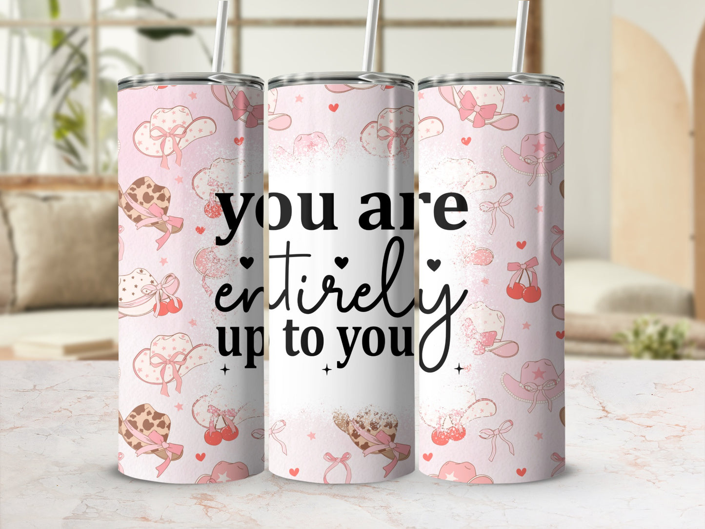 Stylish Pink Cowgirl Hat and Boot Pattern Tumbler