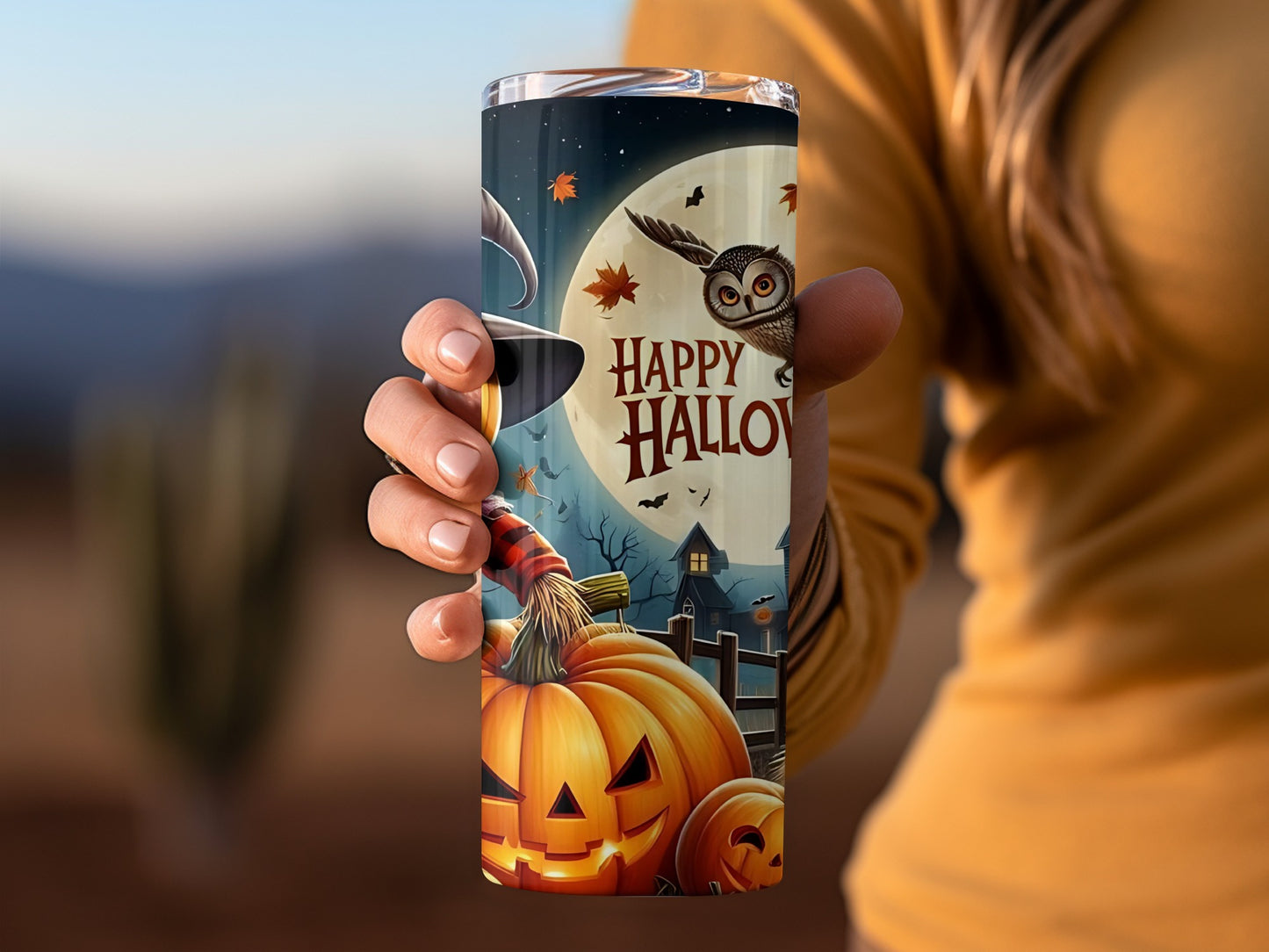Happy Halloween Witch Pumpkin Owl Themed Tumbler