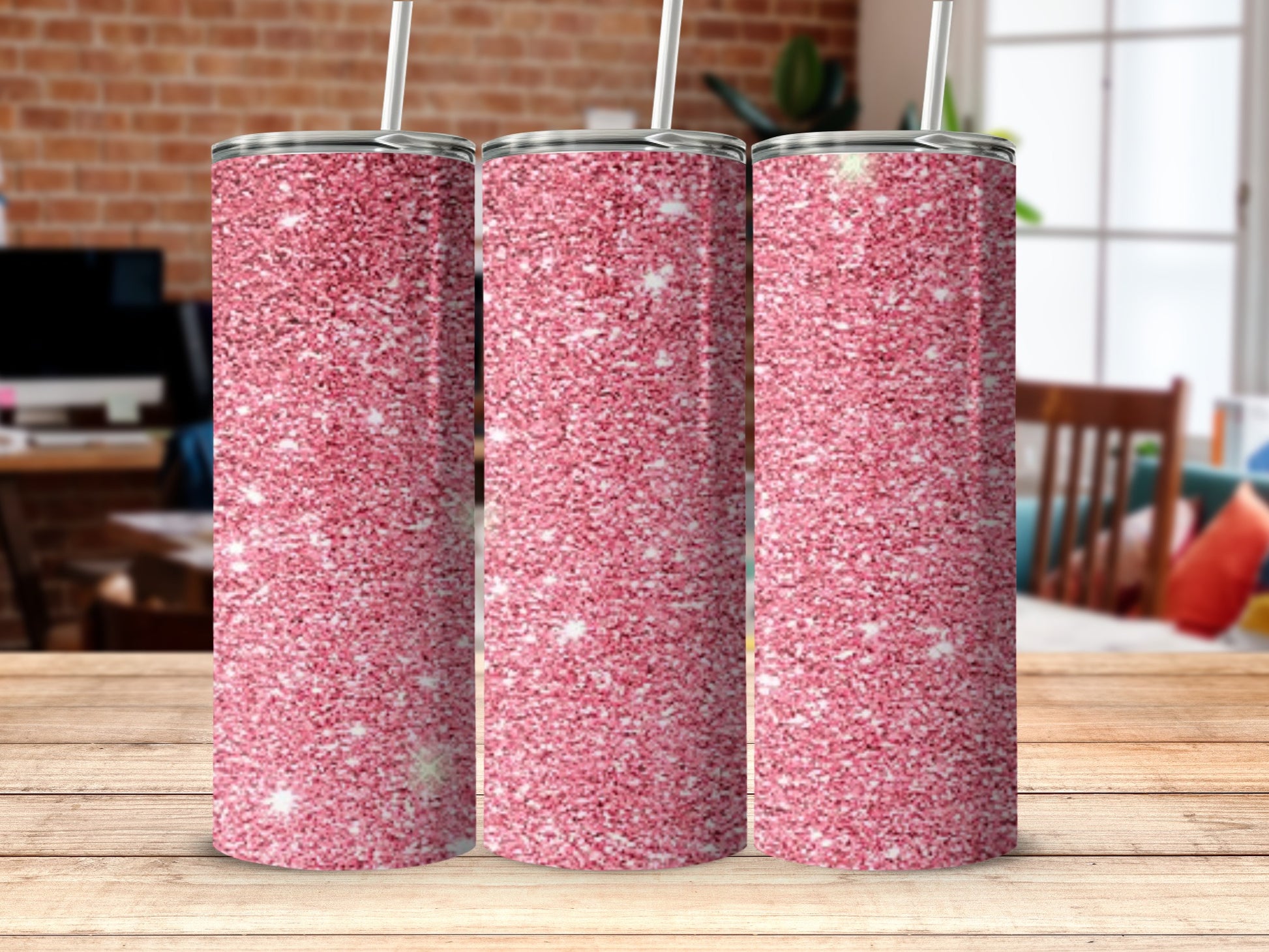 Glittering Pink Tumbler with Straw for Stylish Sips