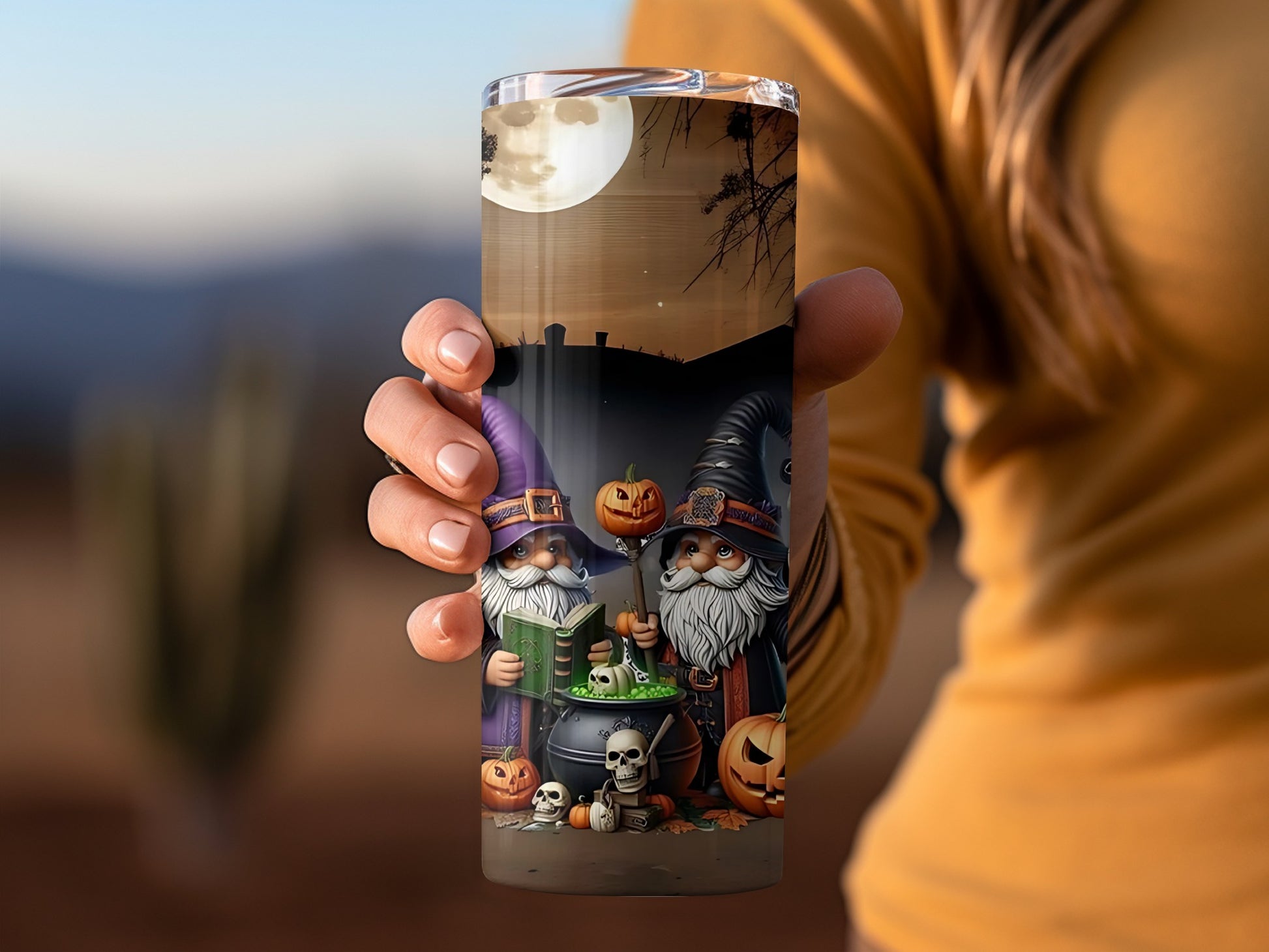Halloween Gnomes with Pumpkins and Skulls Tumbler