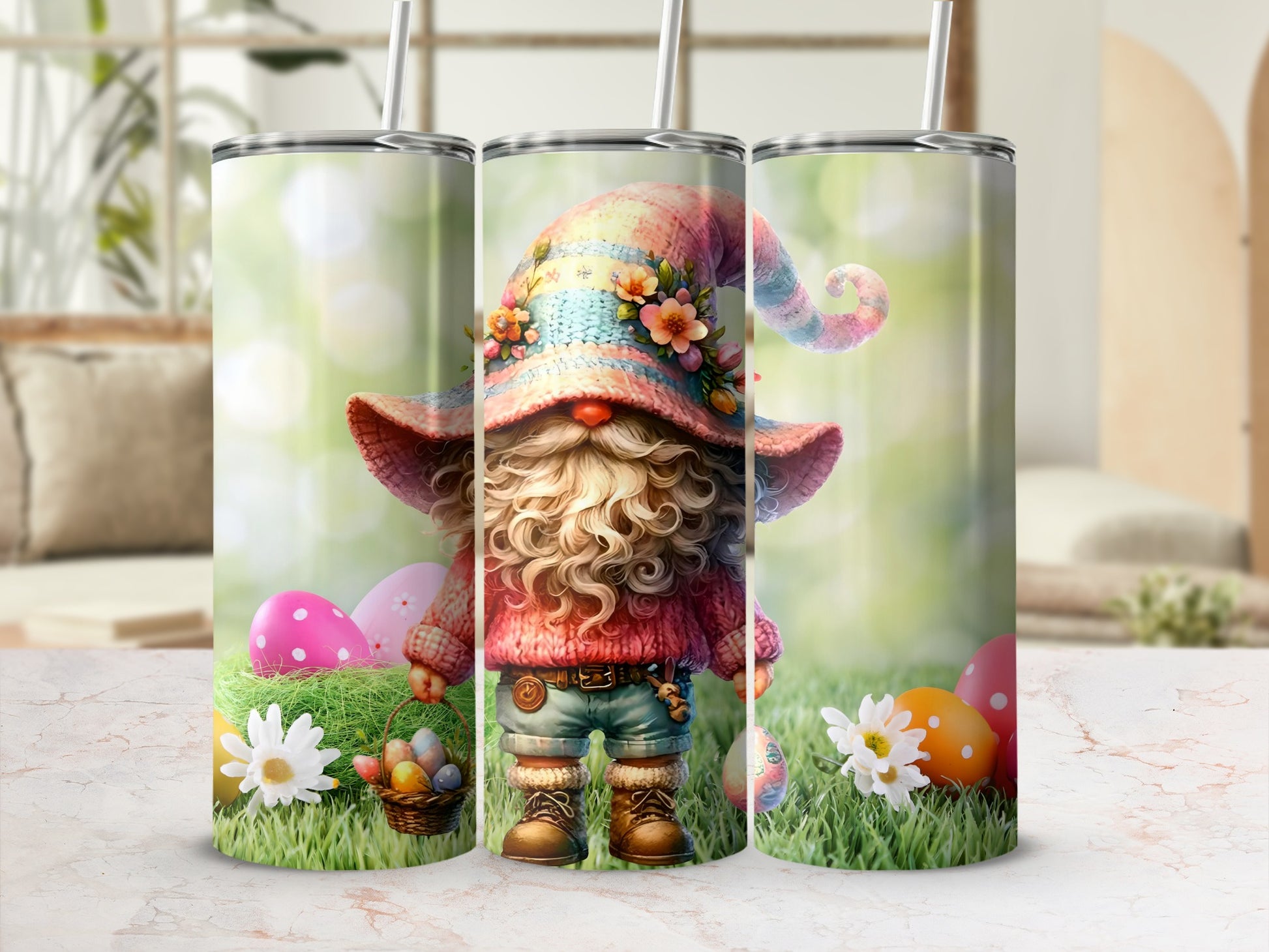 Easter Gnome with Eggs and Flowers Tumbler