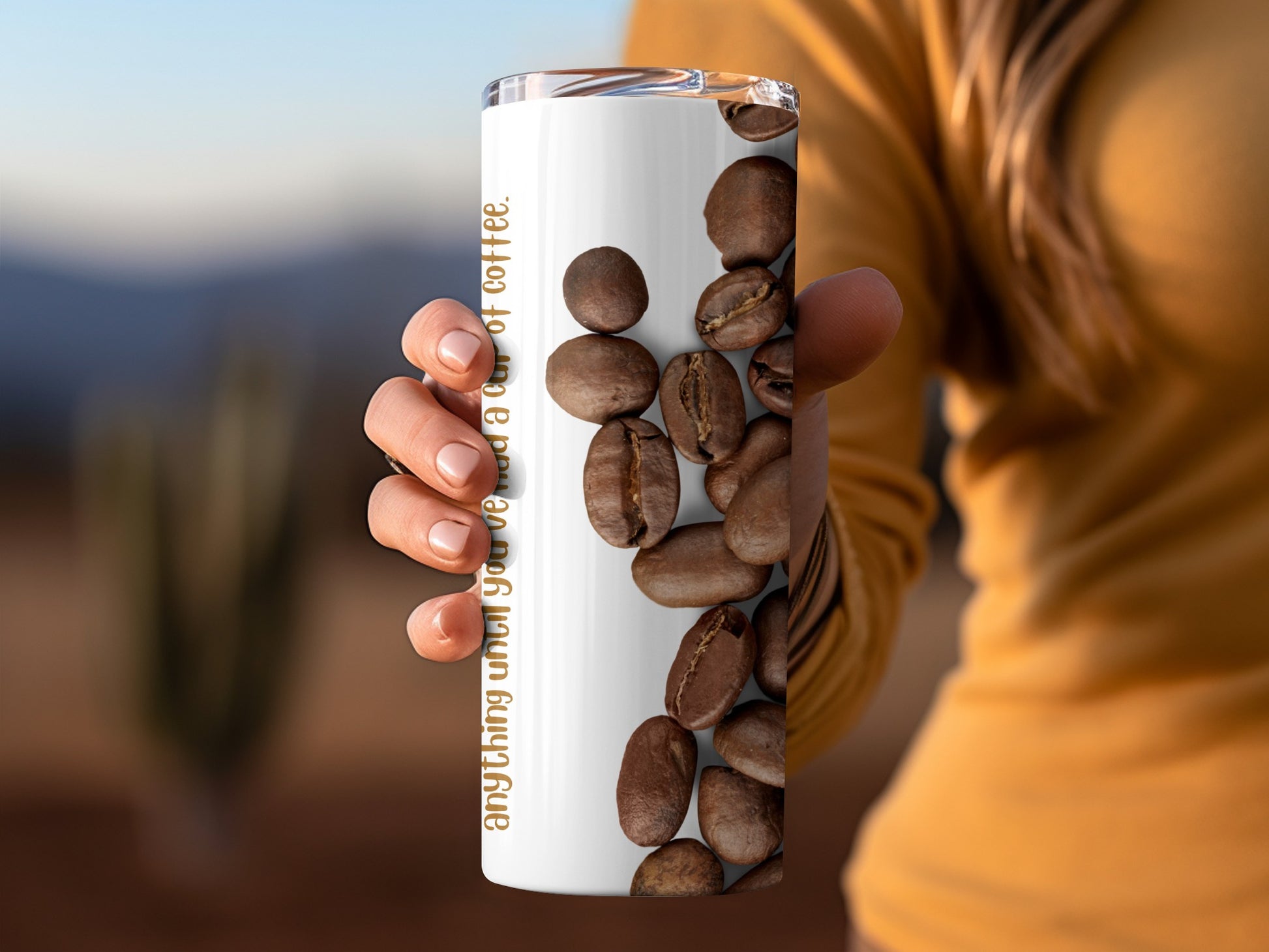 Coffee Lover Tumbler with Coffee Bean Print Design