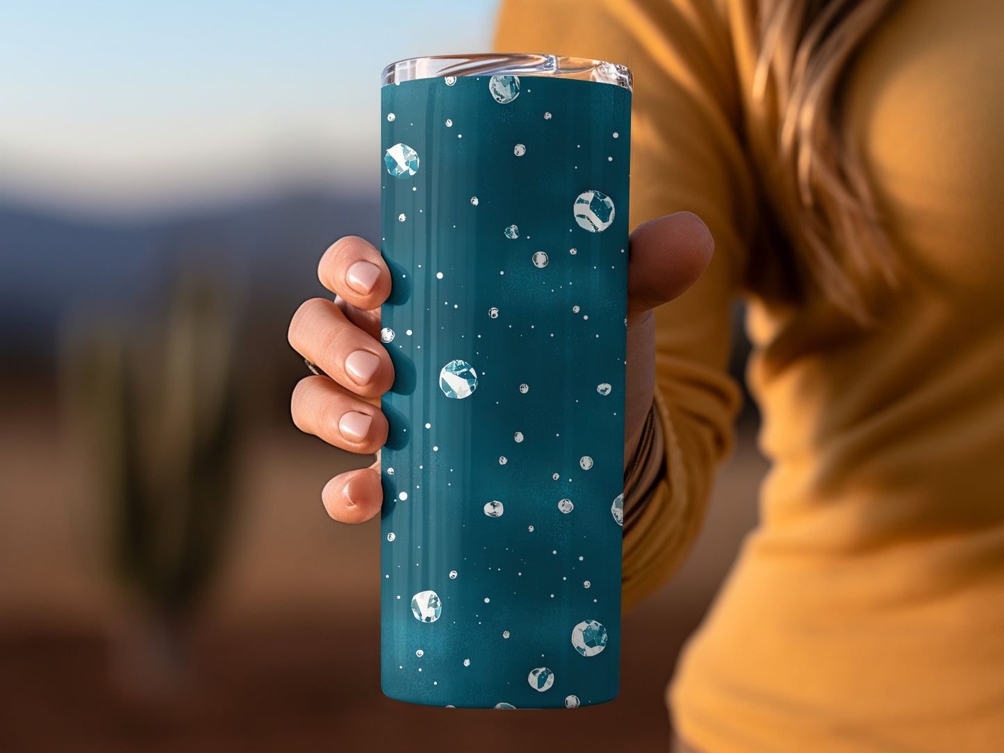Deep Teal Scattered Gemstones and White Dots Tumblers