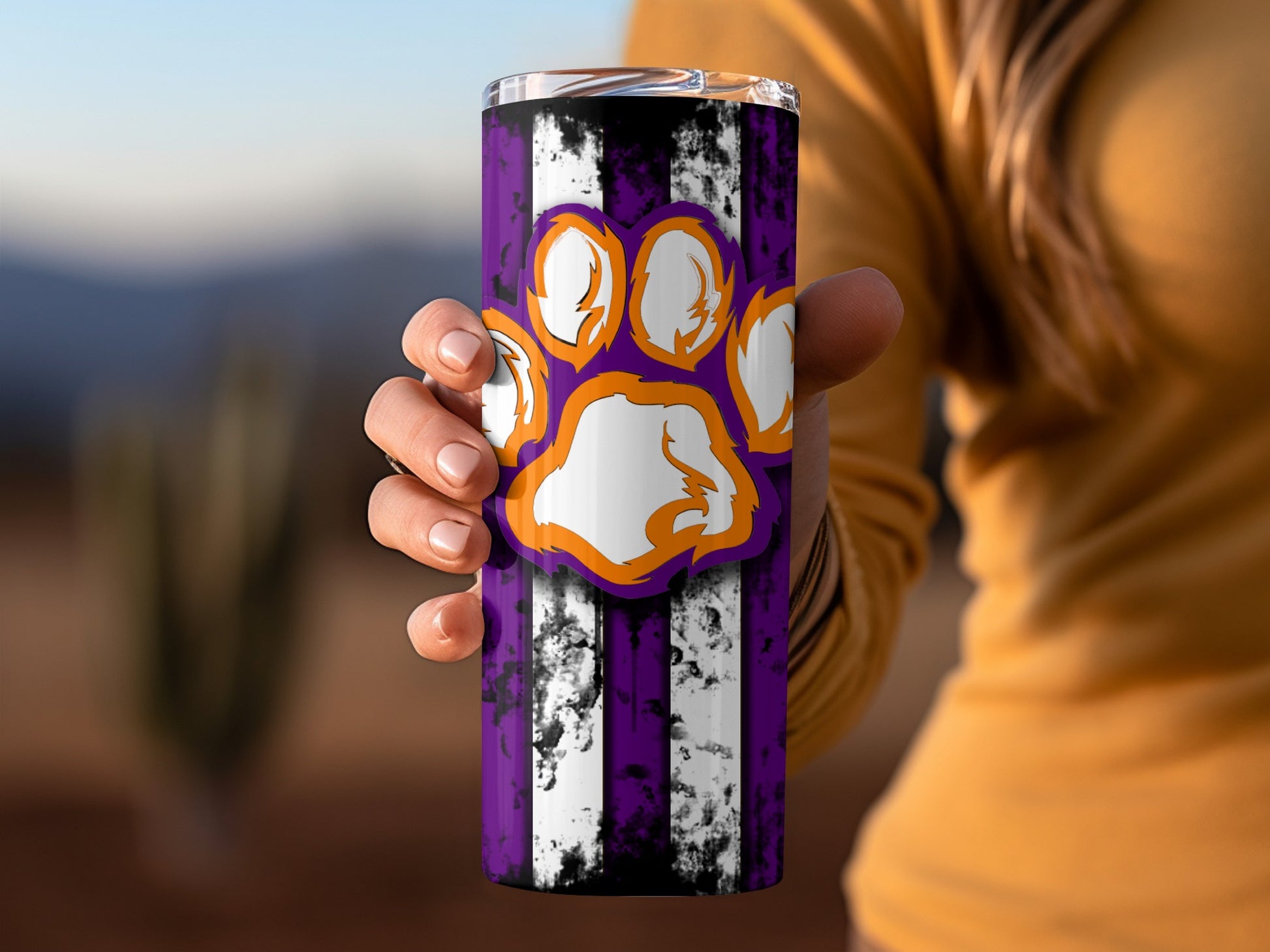 Purple and Black Animal Paw Stainless Steel Tumbler