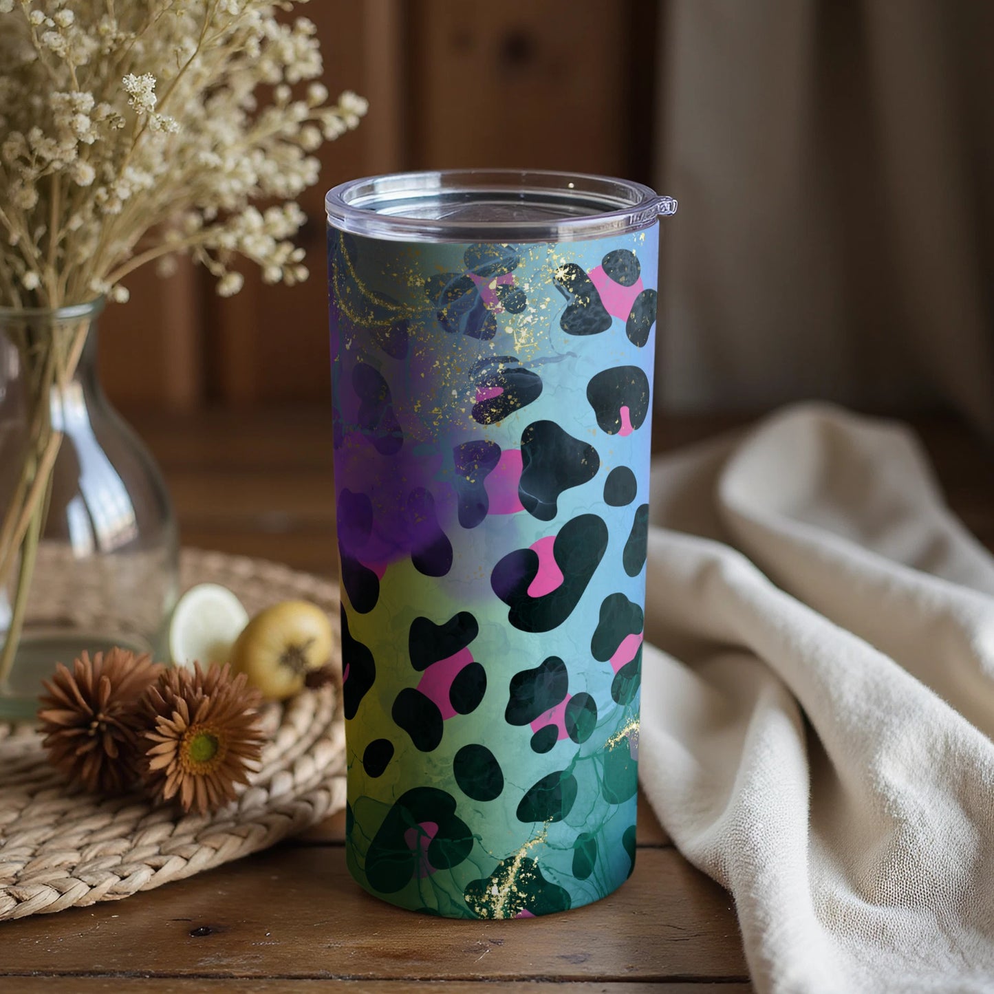 Colorful Leopard Print Insulated Tumbler for Beverages