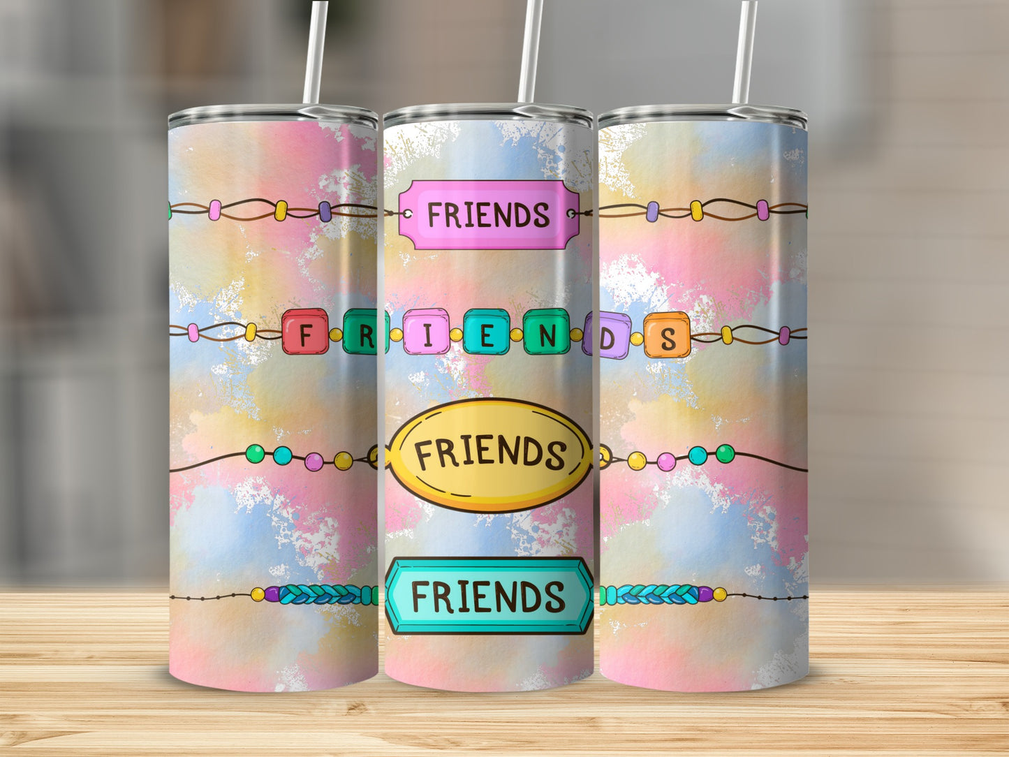 Colorful Friends Design Tumbler With Straw Stainless Steel