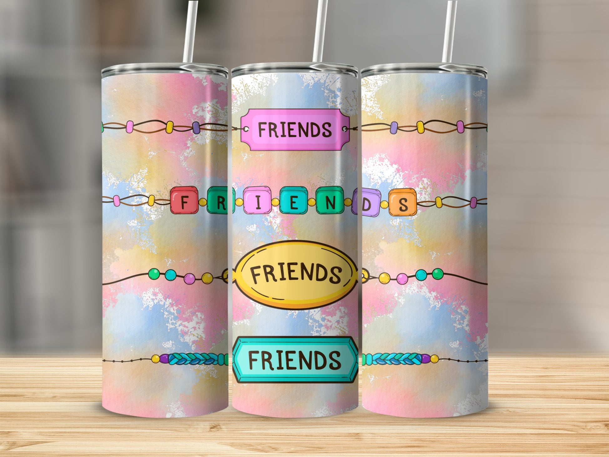 Colorful Friends Design Tumbler With Straw Stainless Steel