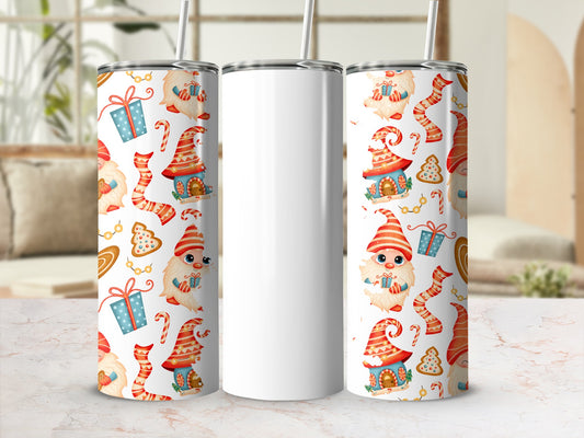 Holiday Gnome and Gifts Design on White Tumbler