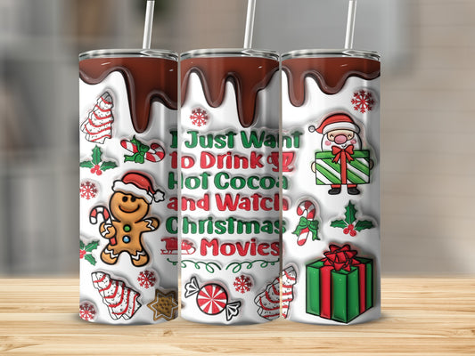 Christmas Hot Cocoa and Movie Themed Tumbler