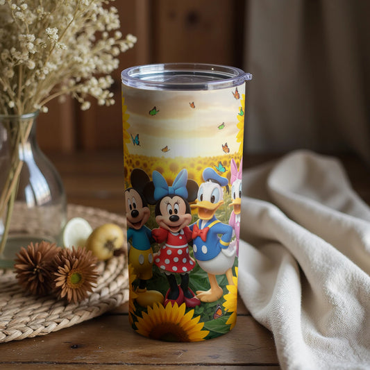 Cartoon Character Sunflower Background Tumbler Cup