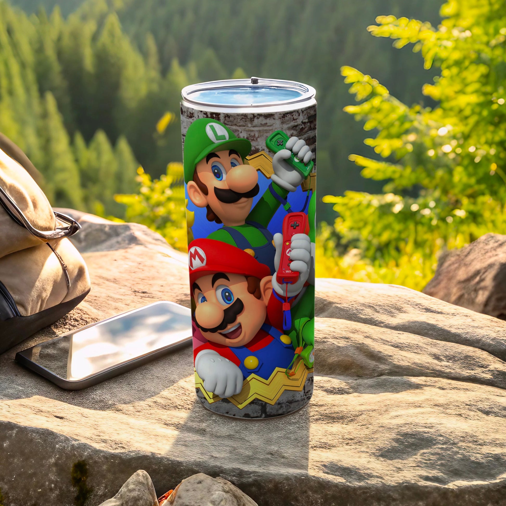 Luigi and Mario Adventure Scene Tumbler Flask