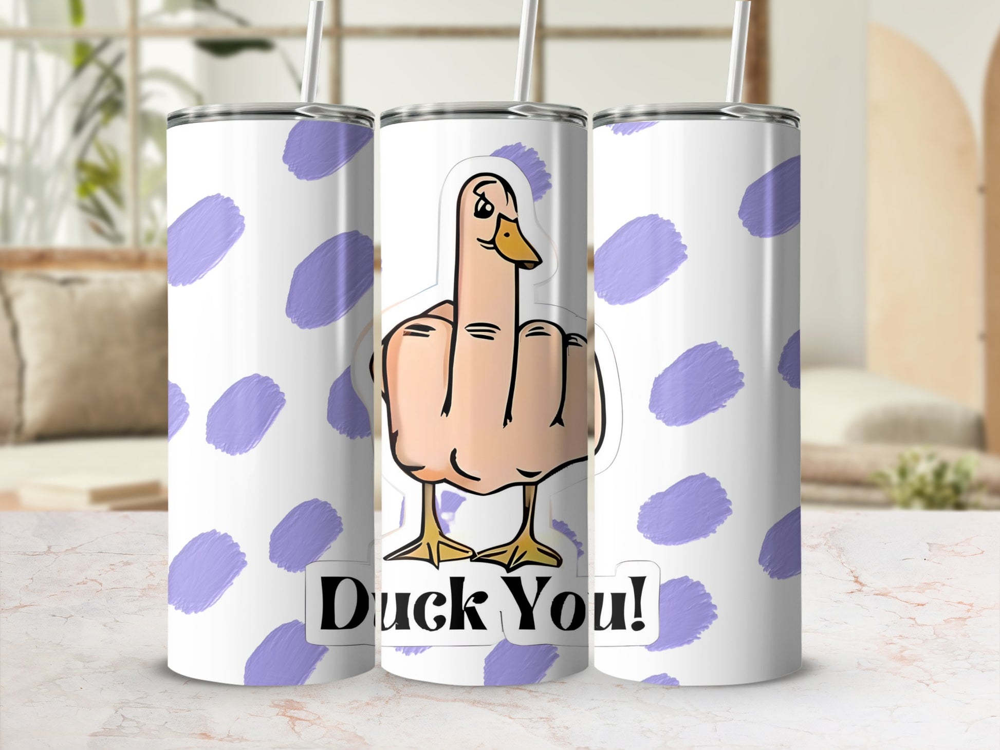 Funny Duck You Purple Polka Dot Design Tumbler Cup