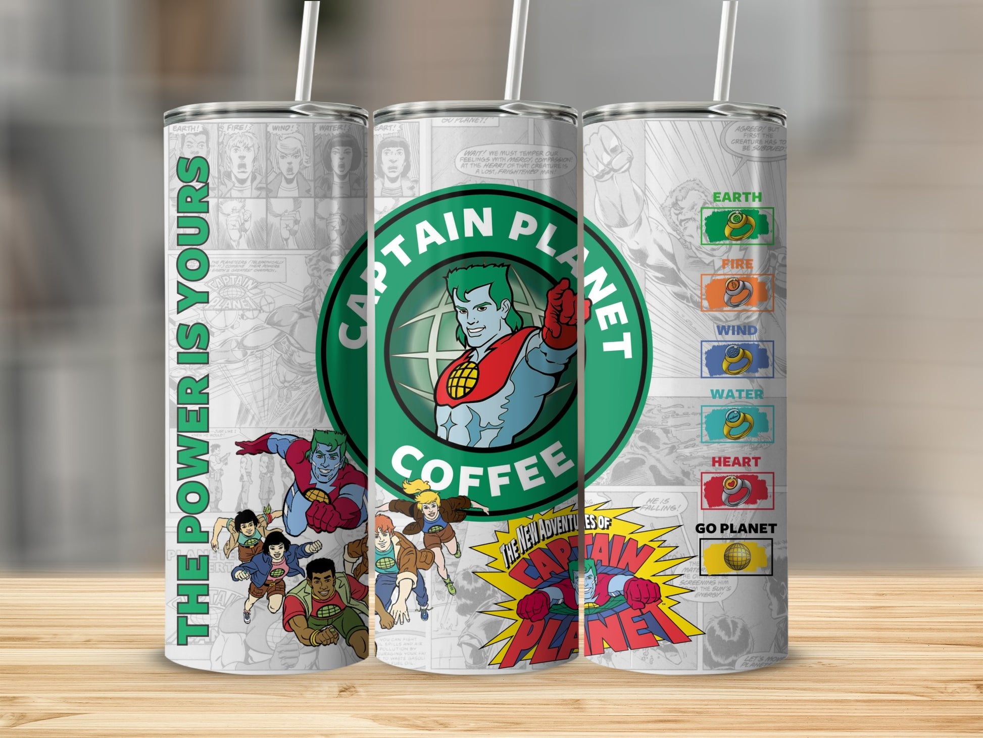Captain Planet Coffee Tumbler With Hero Graphics