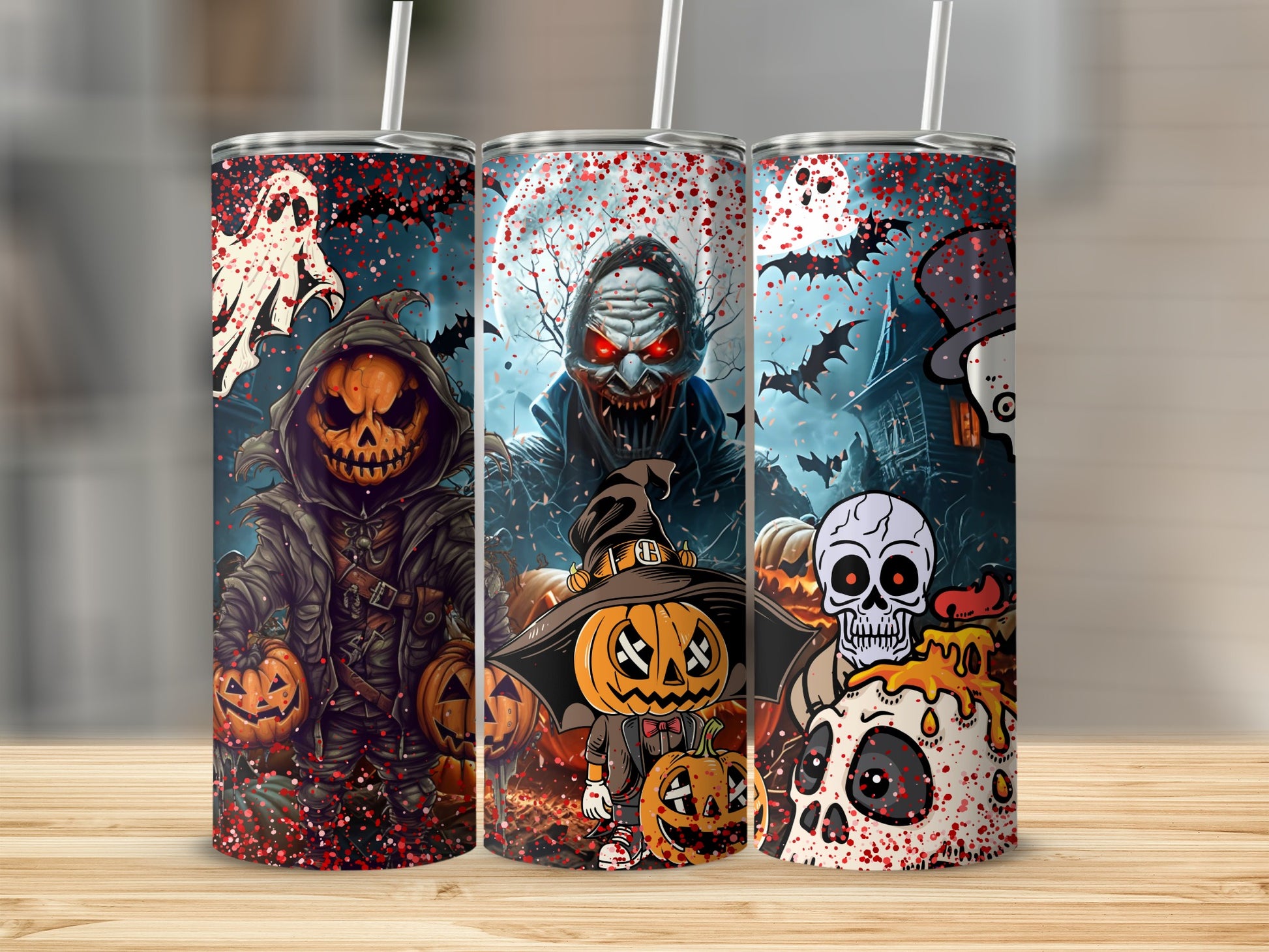 Spooky Halloween Themed Tumbler with Fun Characters