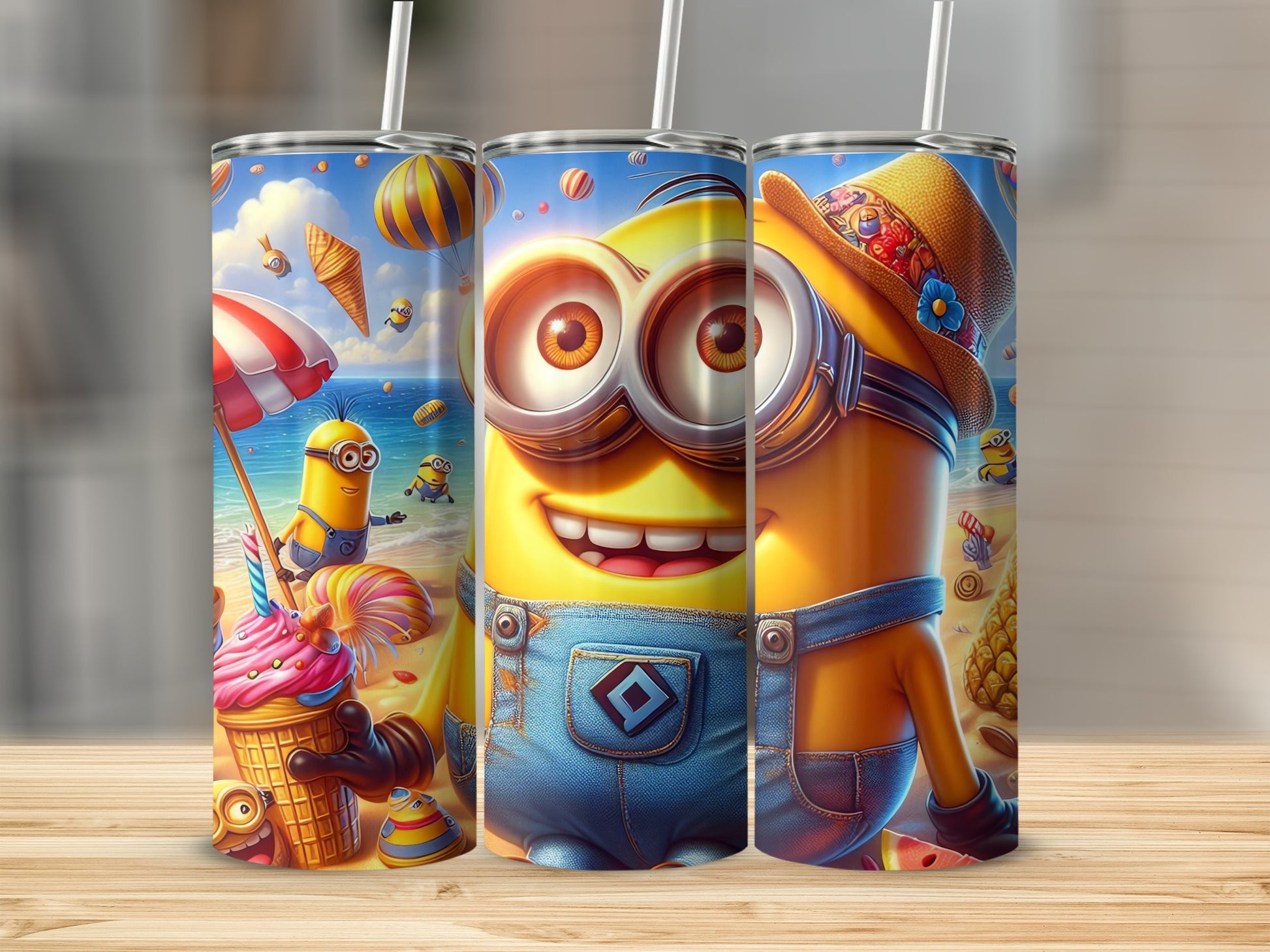 Colorful Minions Beach and Ice Cream Tumbler Design