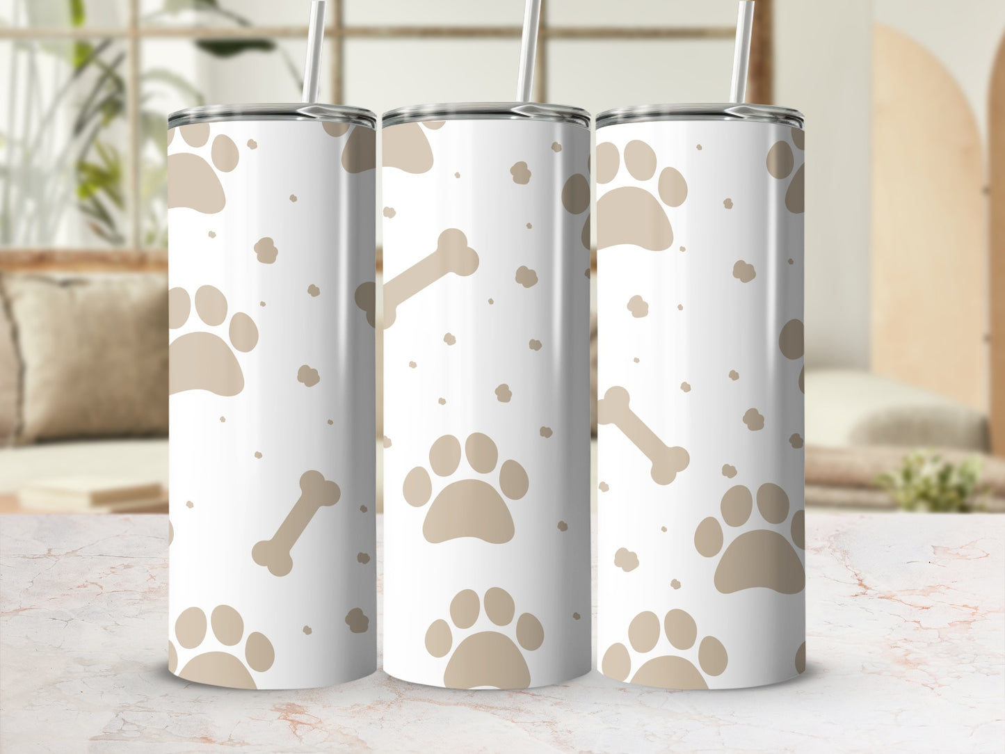 Adorable Paw Print and Bones Patterned Drink Tumbler