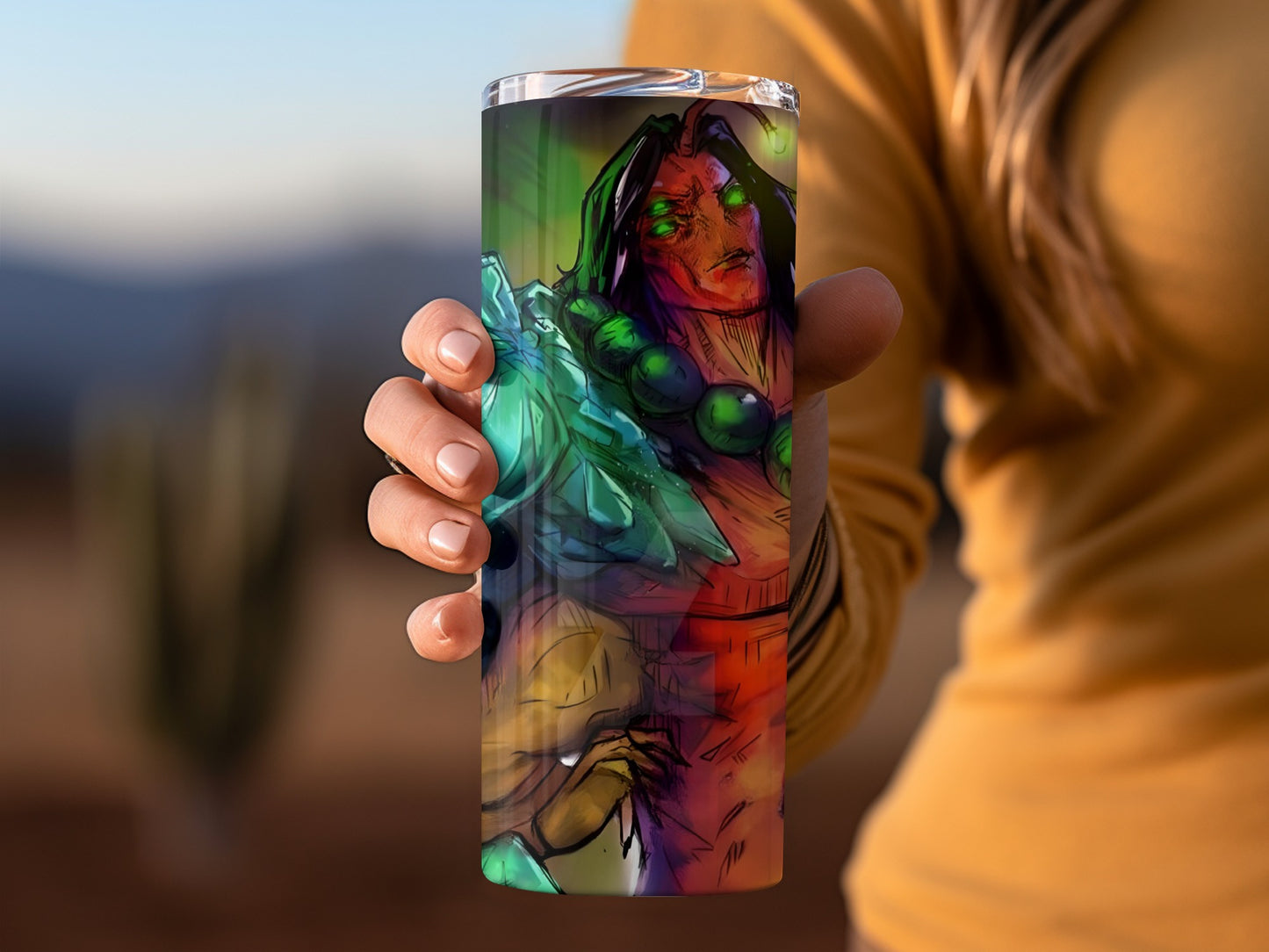 Red and Green Angler Creature with Beads Tumblers