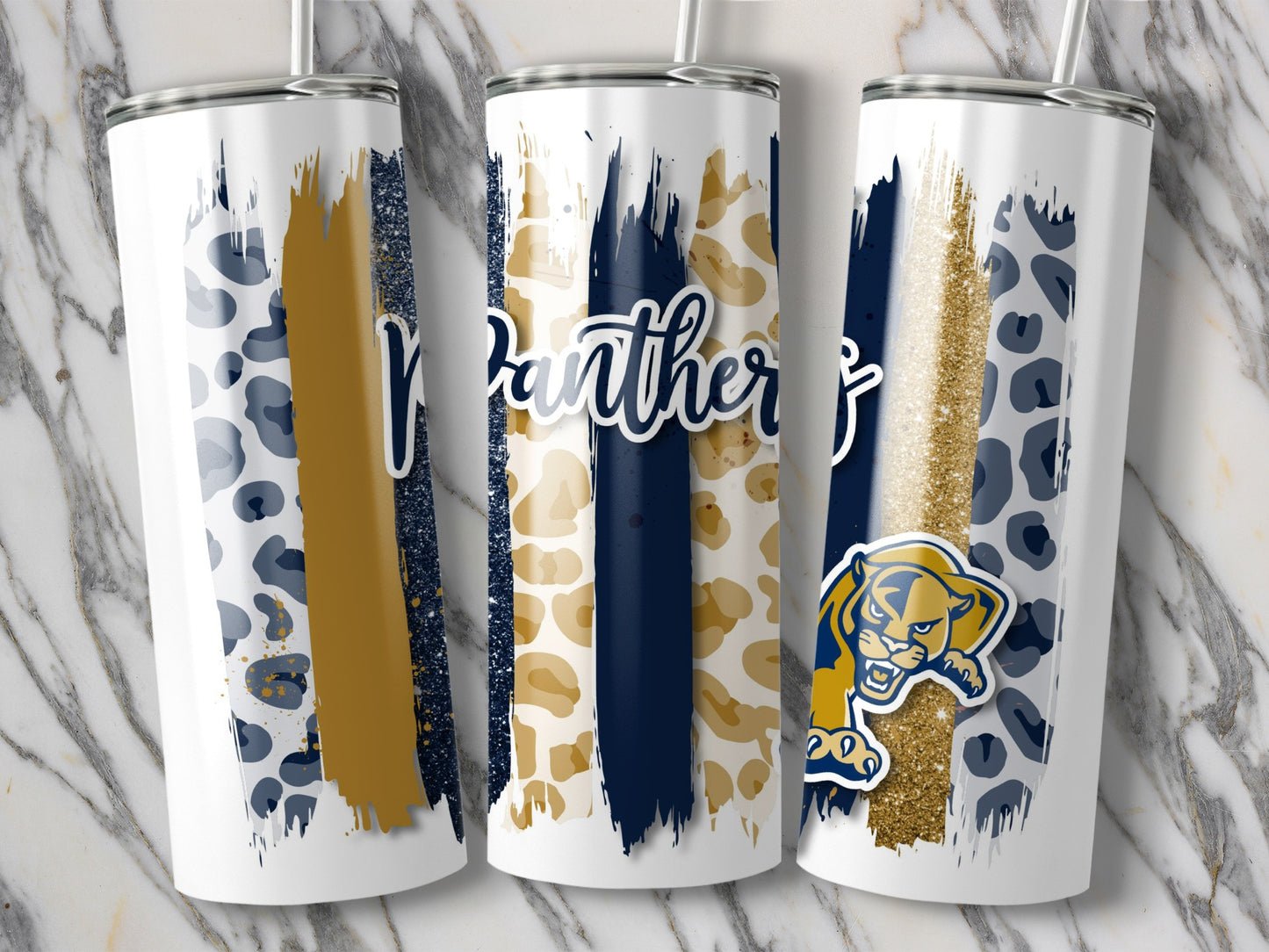 Panthers Leopard Stripes Gold Accent With Panther Tumblers