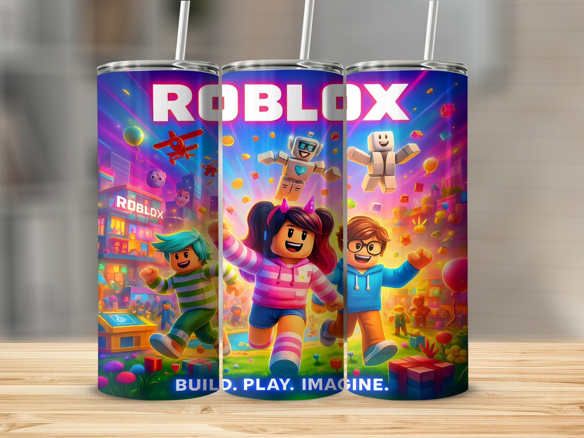 Roblox Build Play Imagine Colorful Design Stainless Steel Tumbler