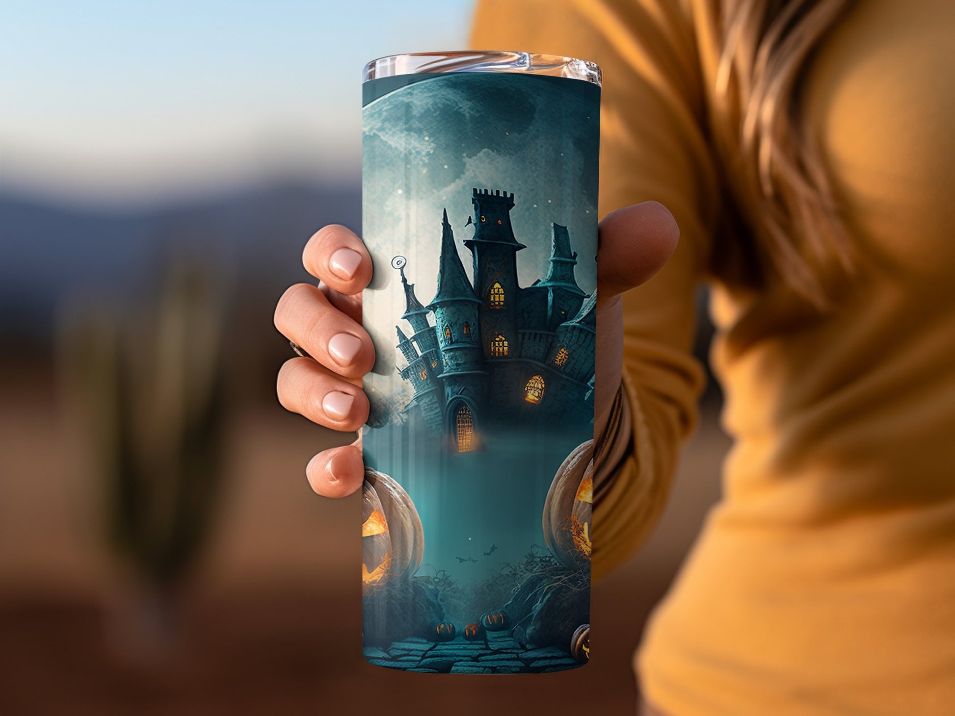 Haunted Halloween Castle Tumbler for Spooky Sips