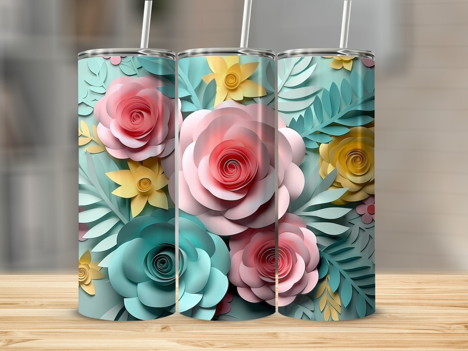 Colorful Floral Design Tall Tumblers for Daily Use