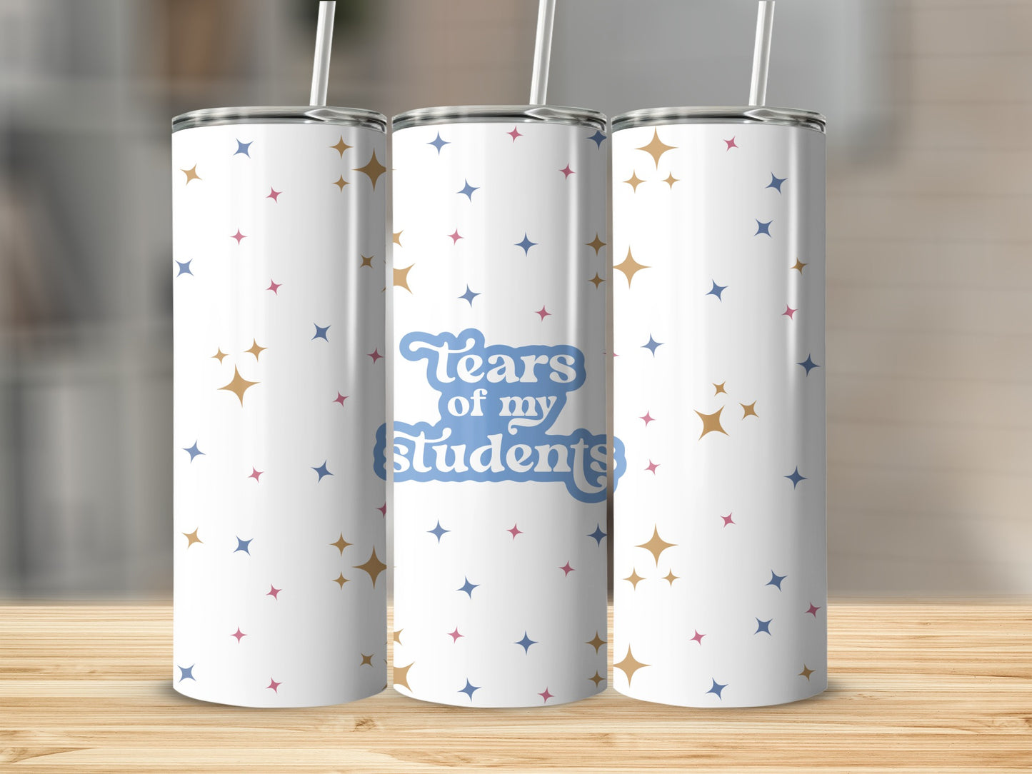 White tumbler with scattered stars and "Tears of my Students" text.