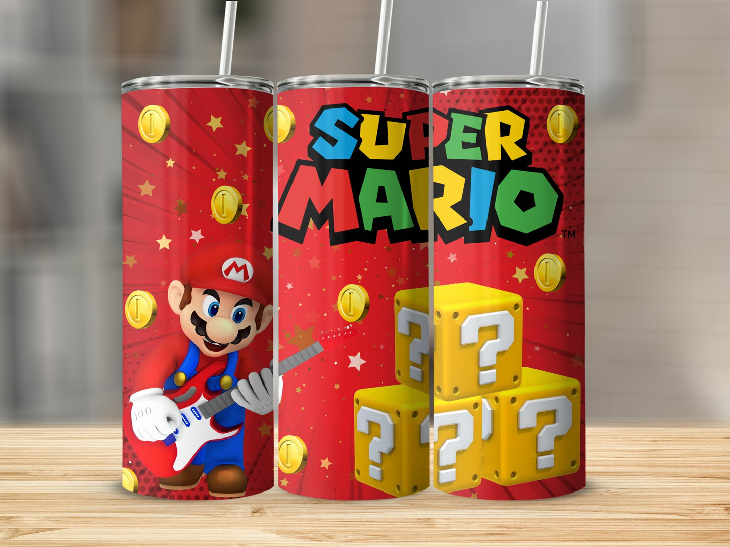 Super Mario Theme Graphic Decorated Tumbler Set