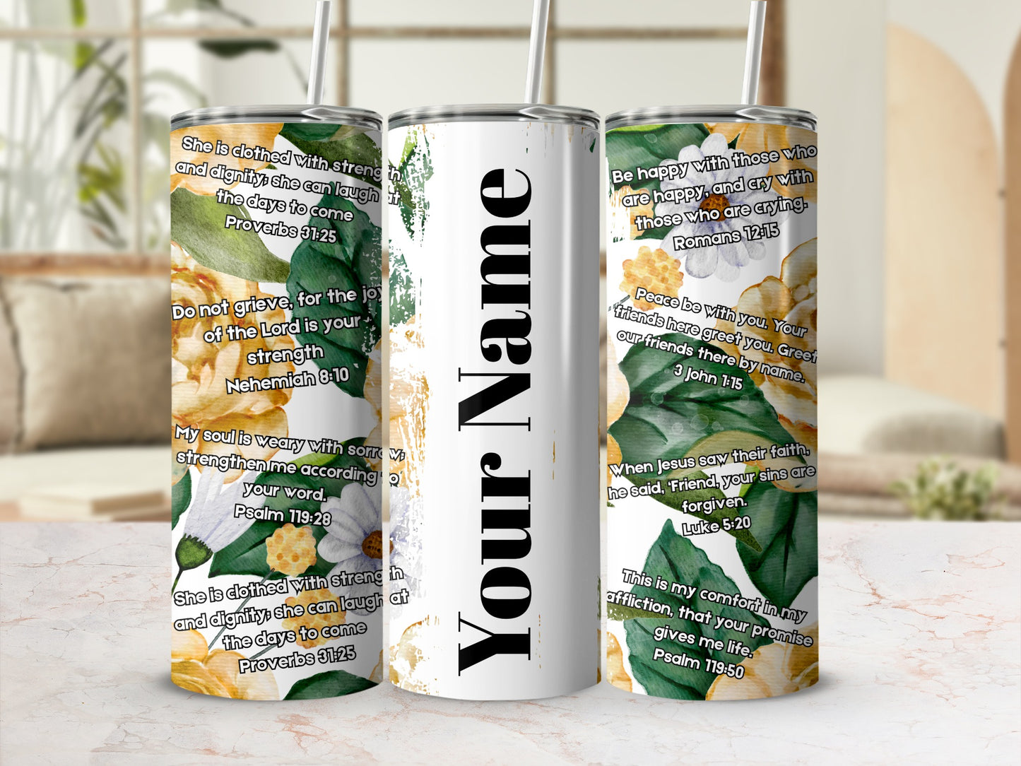 Personalized Bible Verses Floral Insulated Tumbler