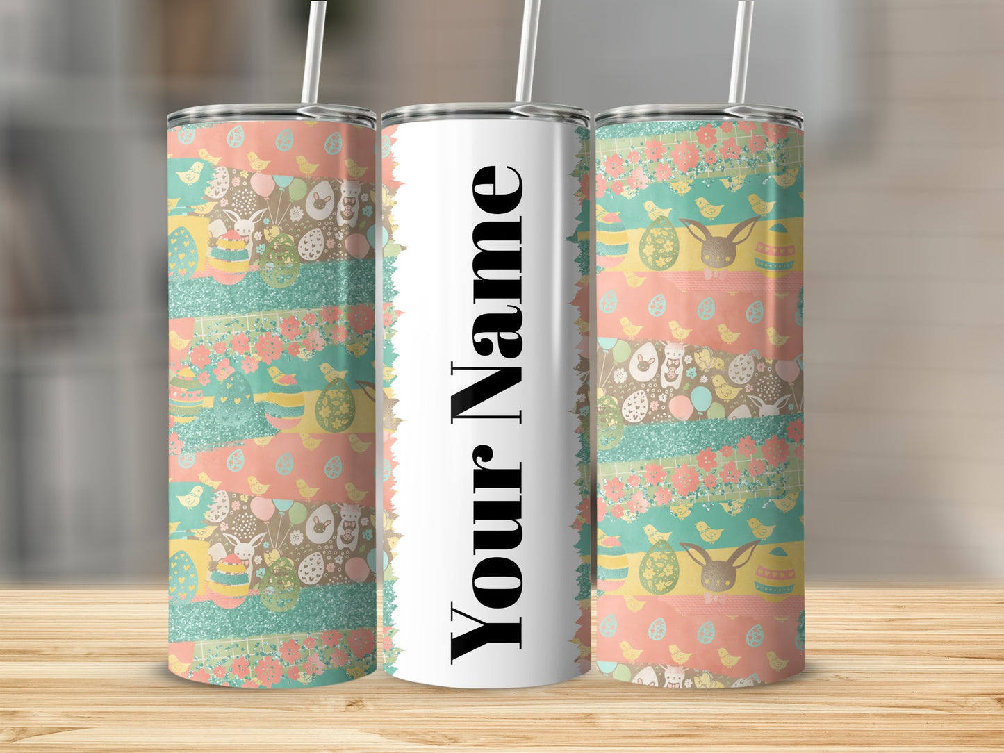 Personalized Easter Themed Tumbler with Bunny Eggs Design