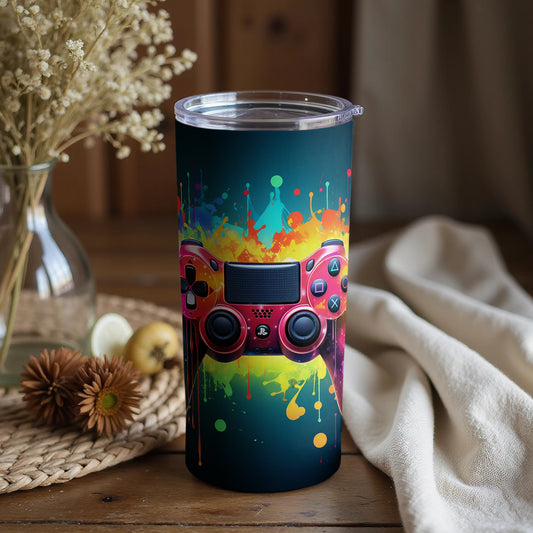 Vibrant Game Controller-Themed Travel Tumbler for Gamers