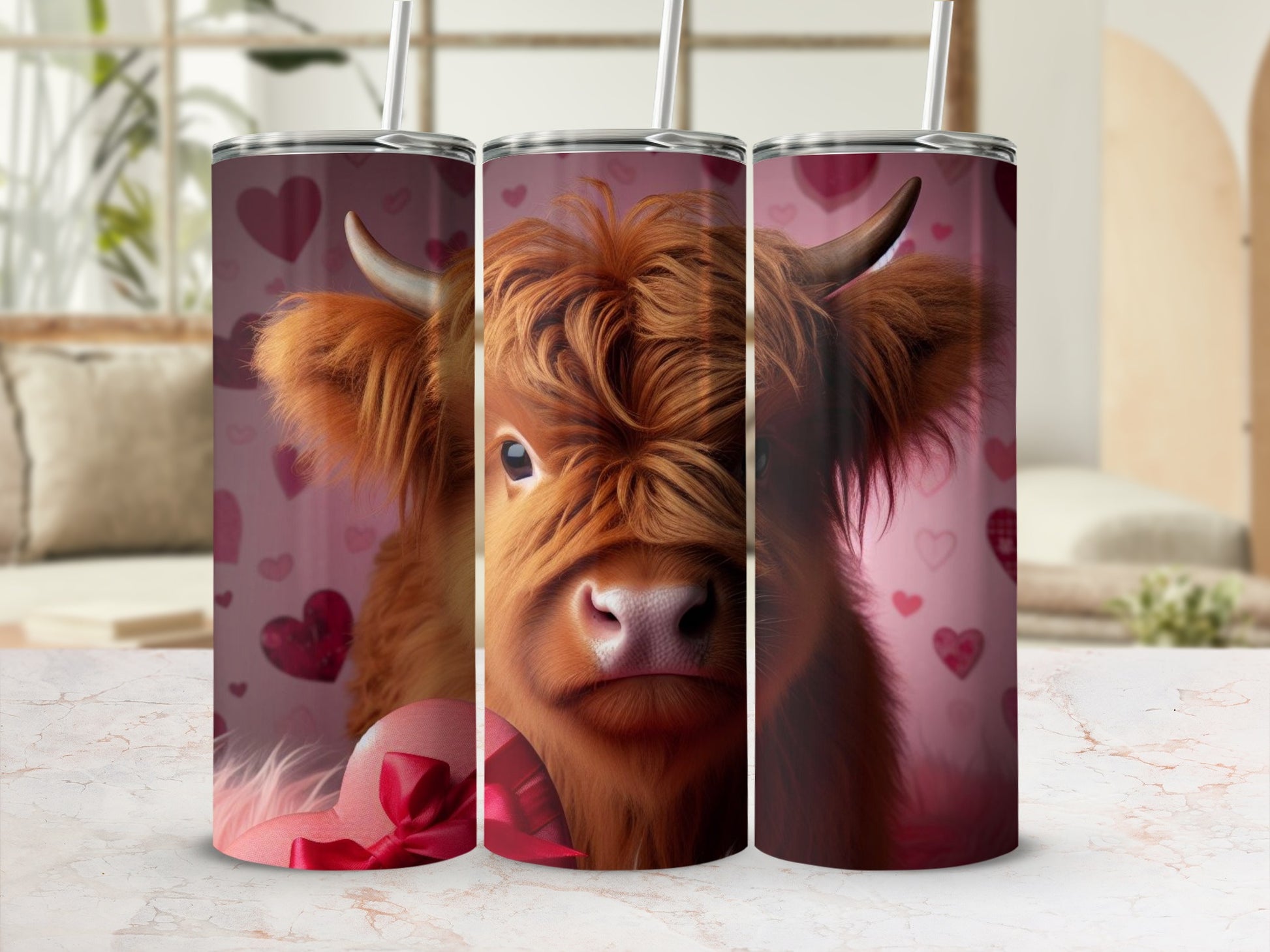 Cute Highland Cow Valentine Design Tumbler Drinkware