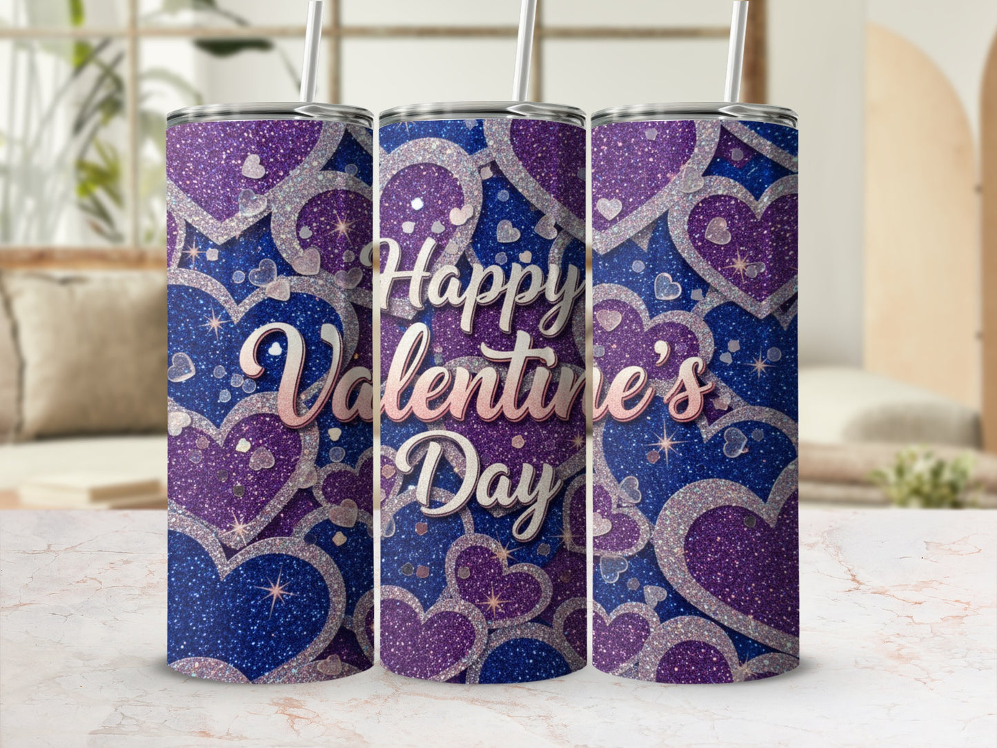 Happy Valentine's Day Hearts Glitter Tumbler