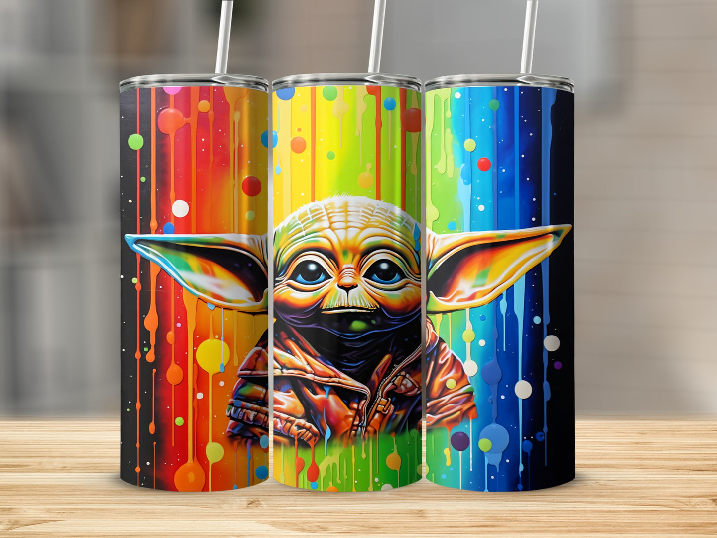 Vibrant Drip Art Insulated Baby Alien Character Tumbler