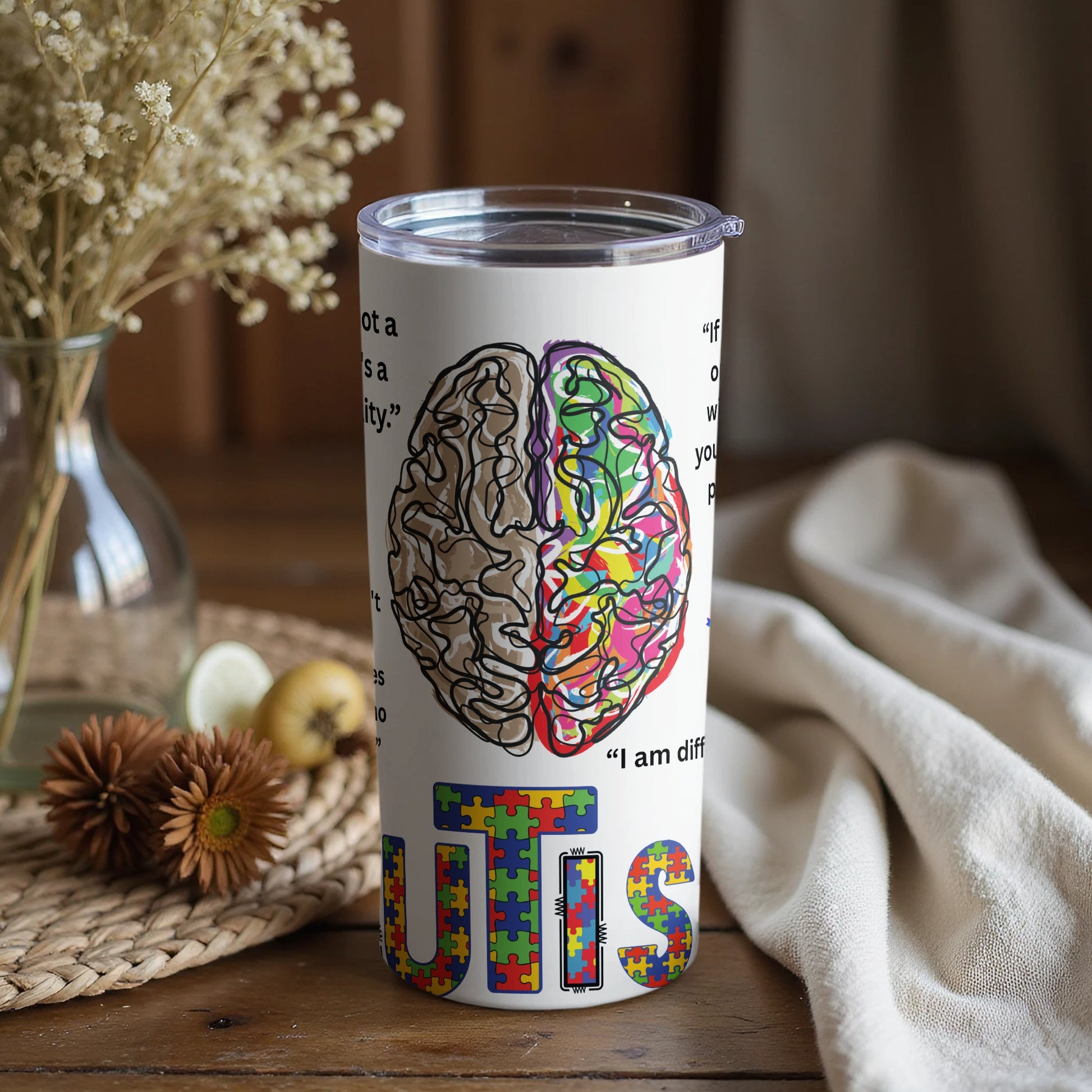 Colorful Autism Awareness Brain Design Tumbler