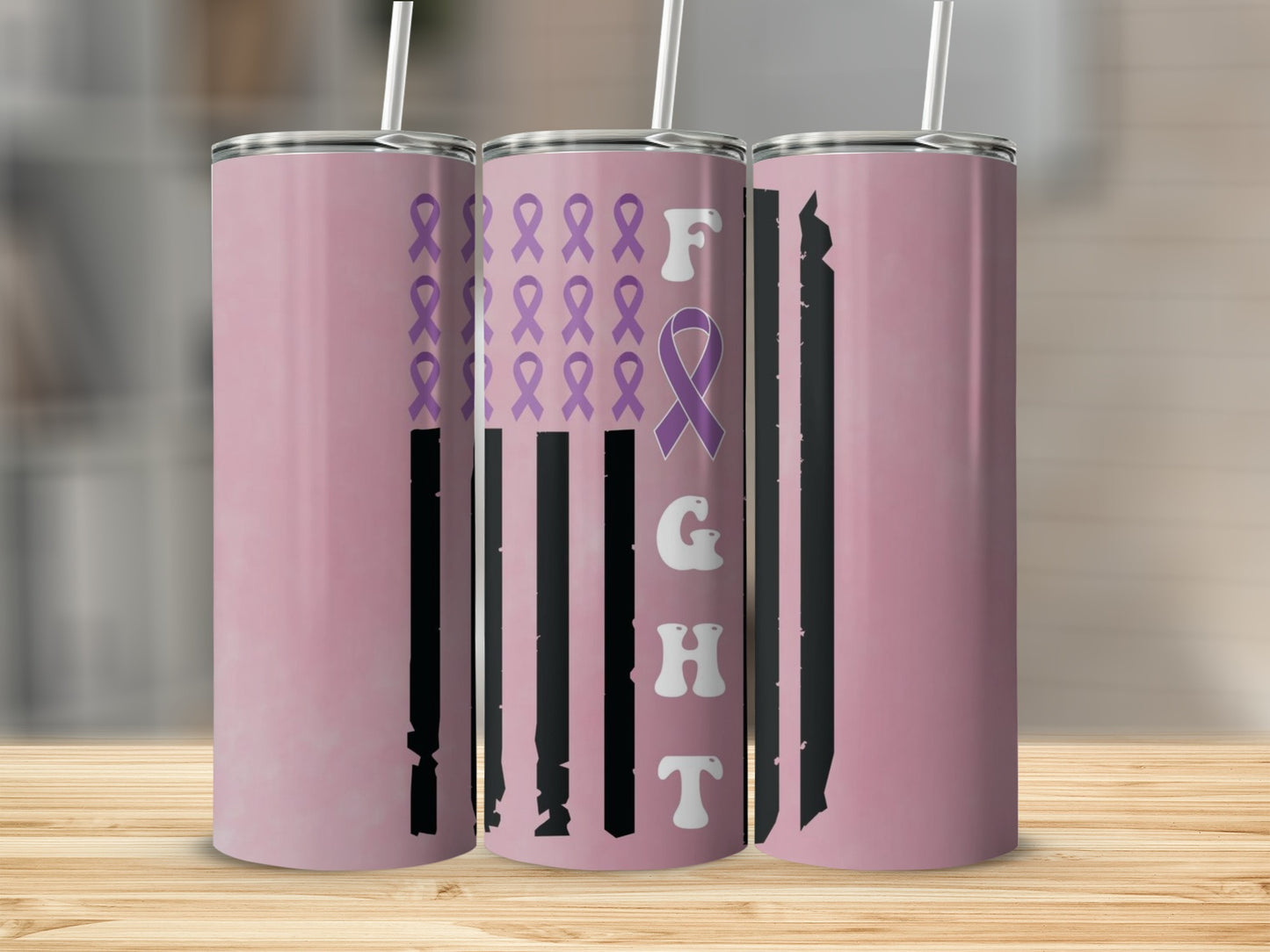 Fight Cancer Purple Ribbons Awareness Drink Tumbler