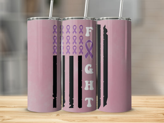 Fight Cancer Purple Ribbons Awareness Drink Tumbler