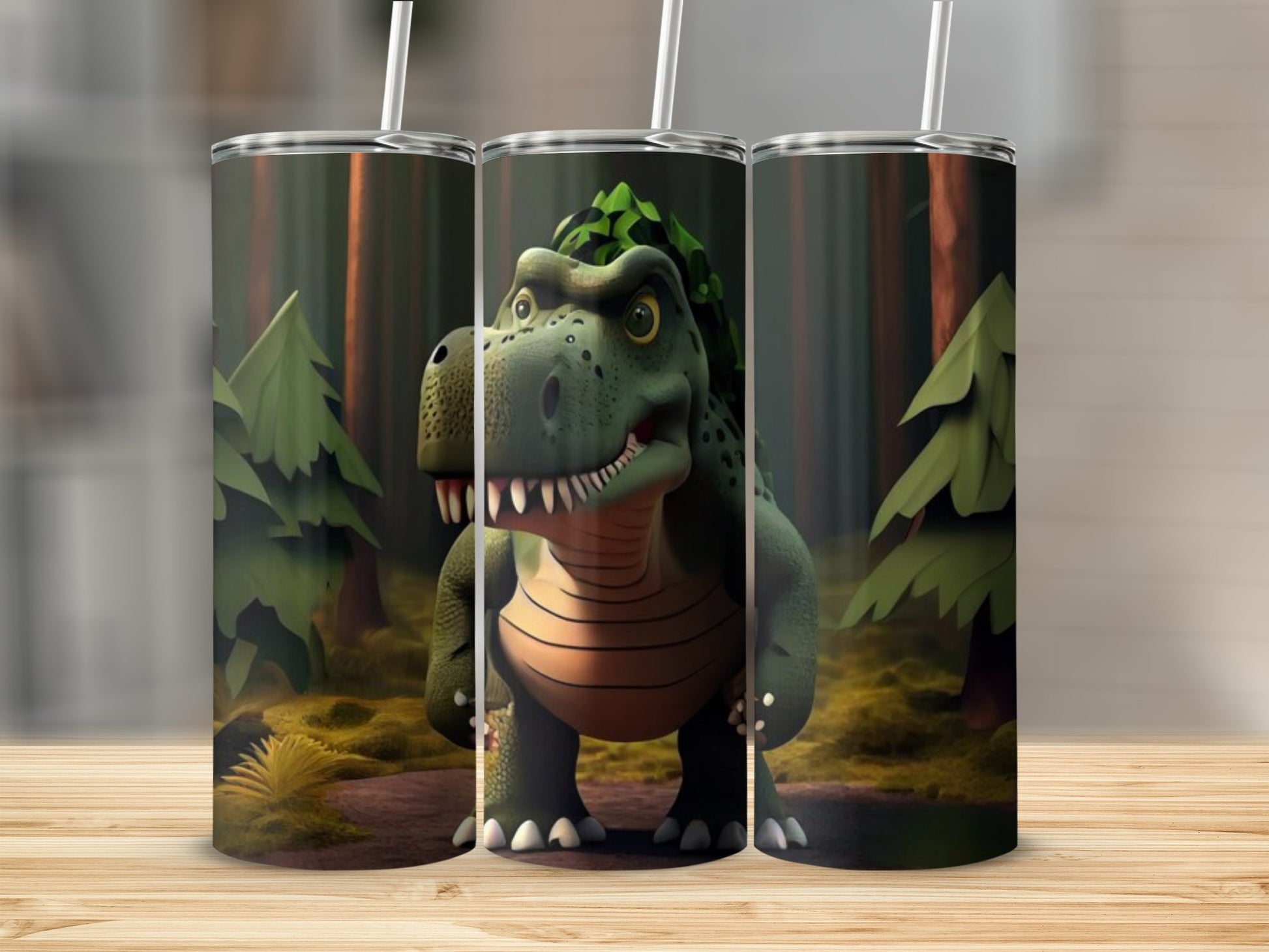 Adorable Dinosaur Illustration Custom Tumbler Cup