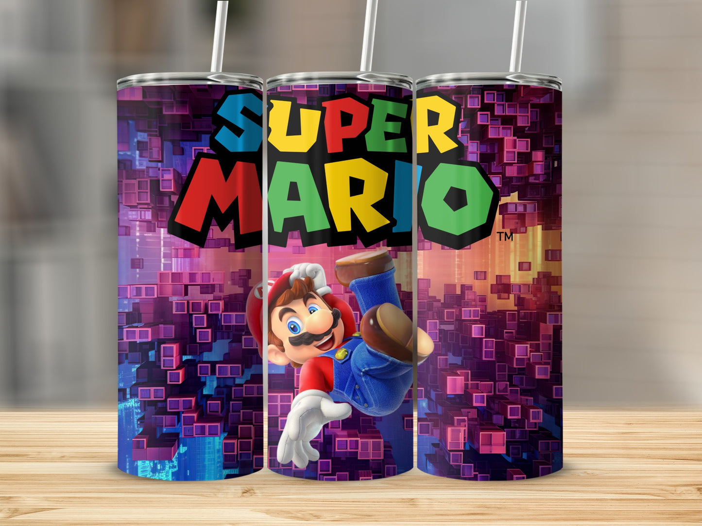 Super Mario themed tumbler with vibrant design