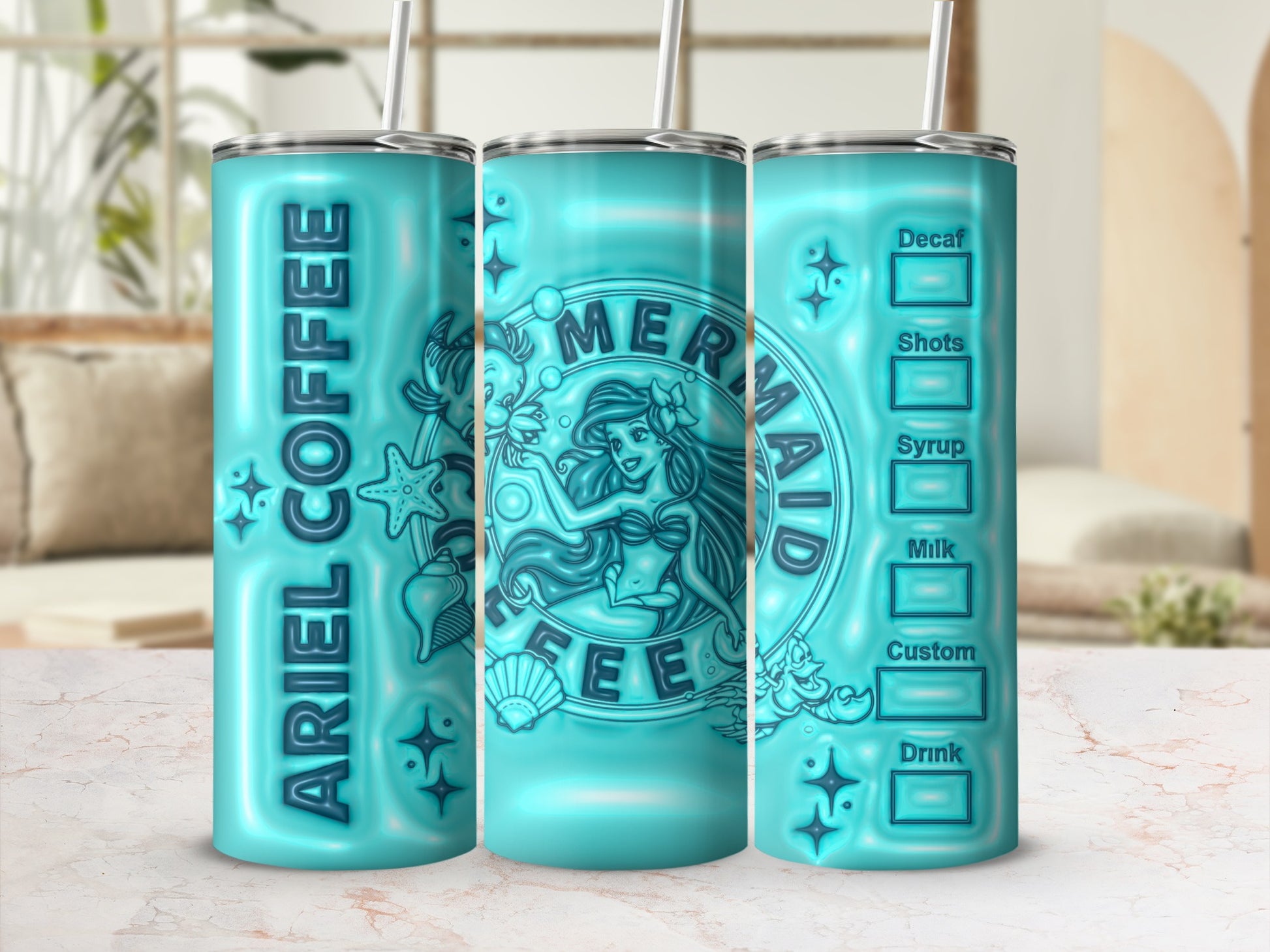 Ariel Coffee Mermaid Decaf Shots Syrup Milk Custom Drink