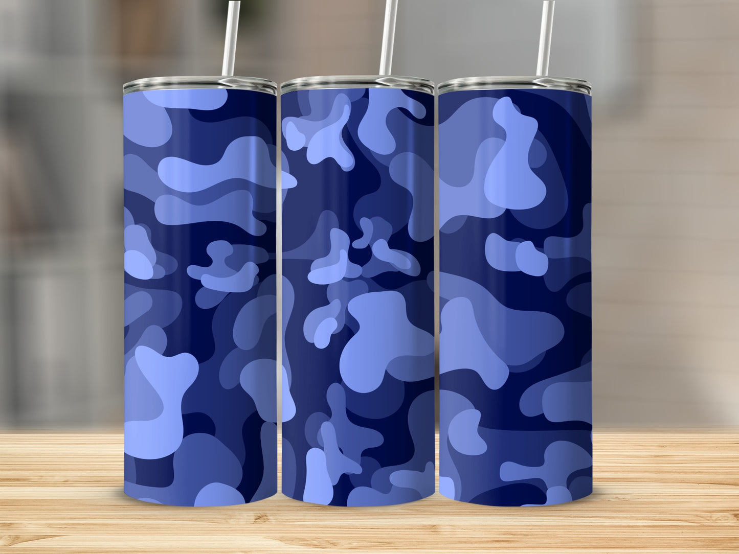 Blue Camouflage Patterned Stainless Steel Tumbler
