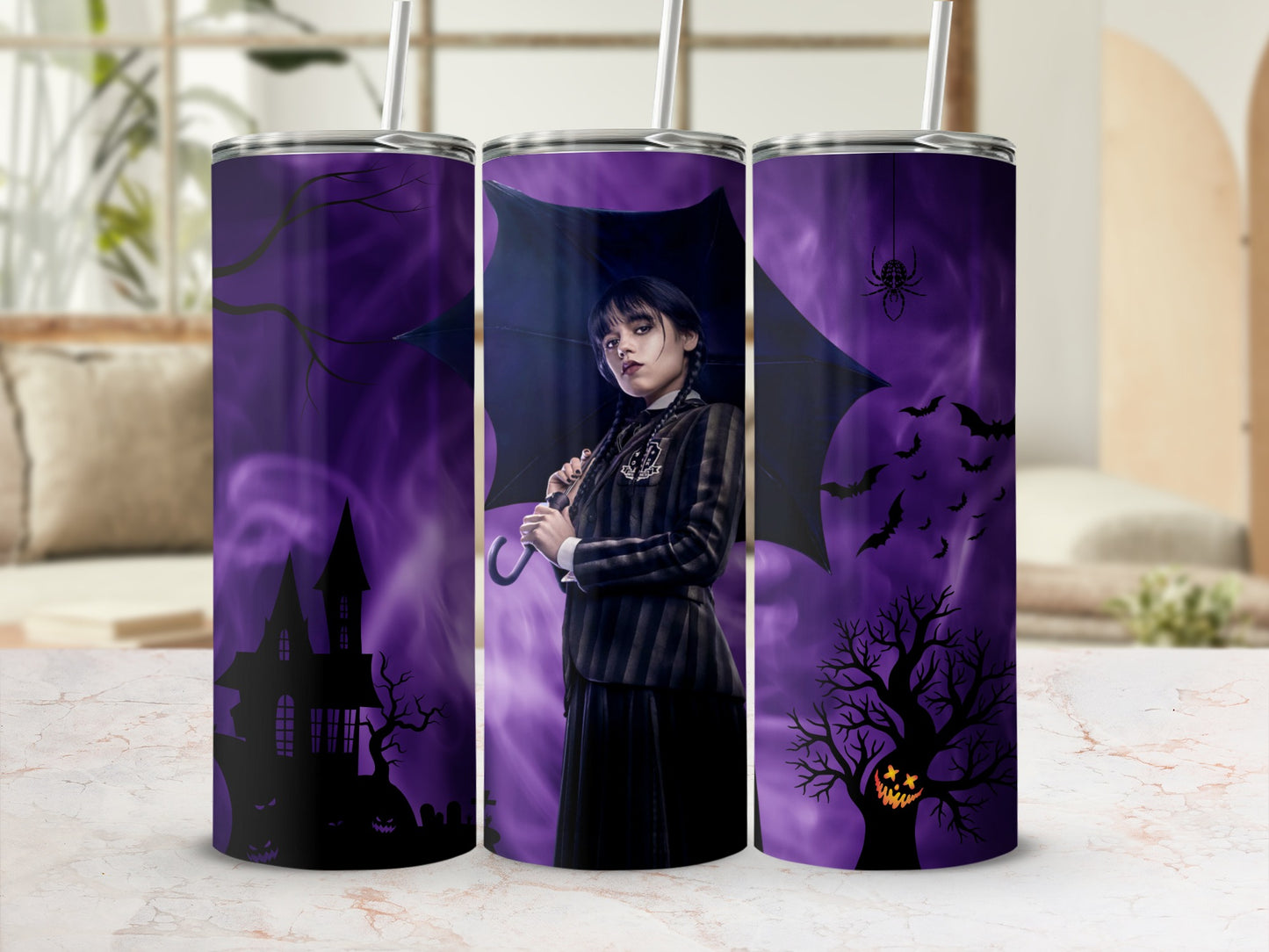 Purple Halloween Themed Tumbler with Gothic Elements