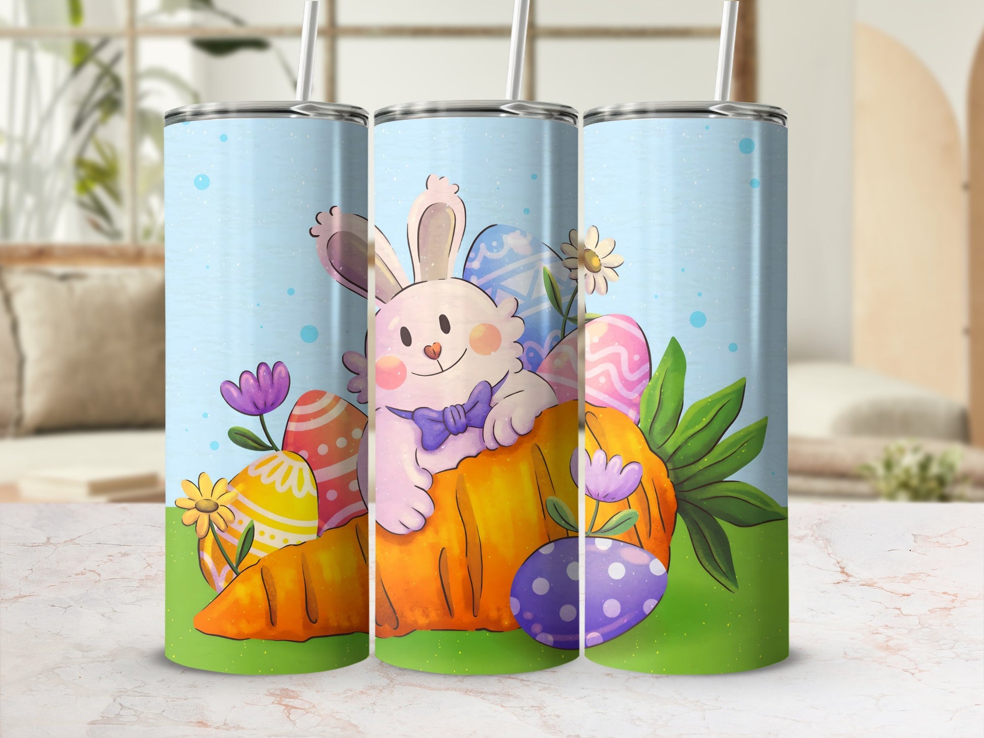 Cute Bunny with Easter Eggs Carrot Tumbler