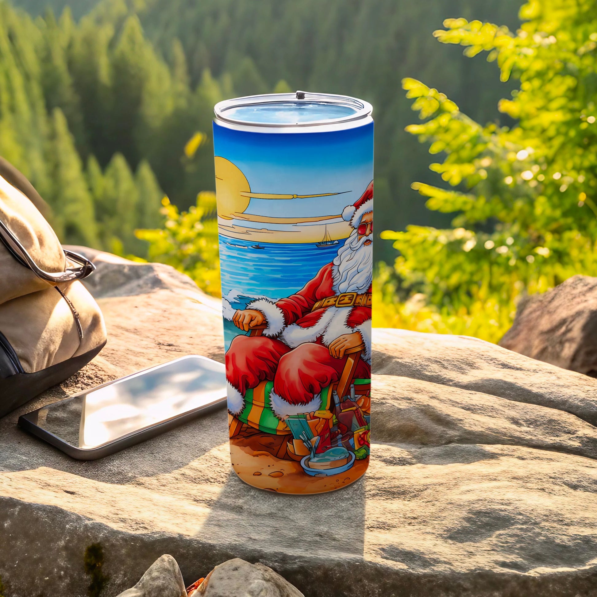 Santa Claus Beach Scene Insulated Drink Bottle
